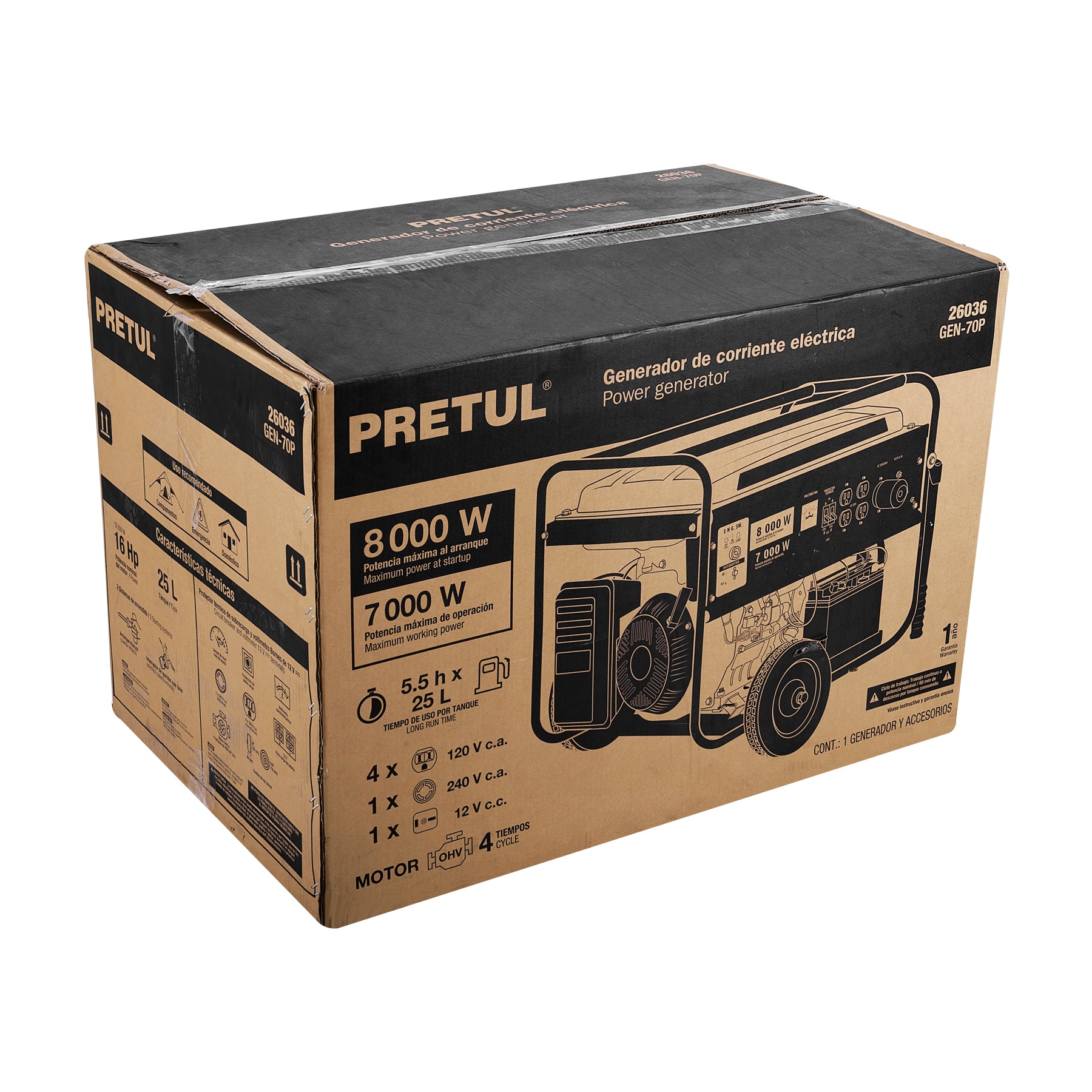 Generador portátil 7 kW motor a gasolina, Pretul