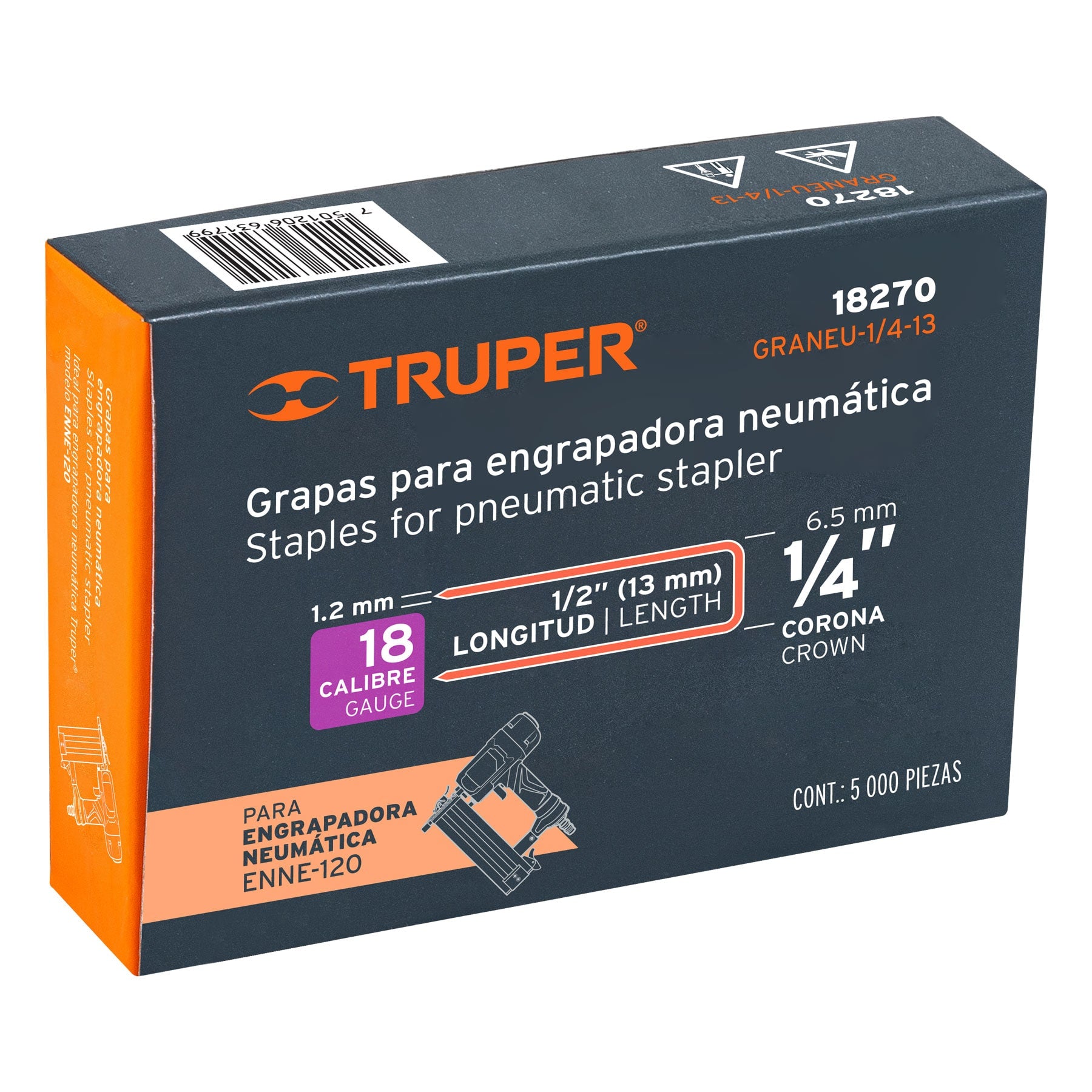 Caja con 5000 grapas corona 1/4" calibre 18, 13mm para ENNE-120