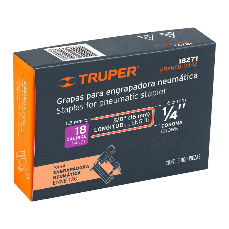 Caja con 5000 grapas corona 1/4" calibre 18,  16mm para ENNE-120