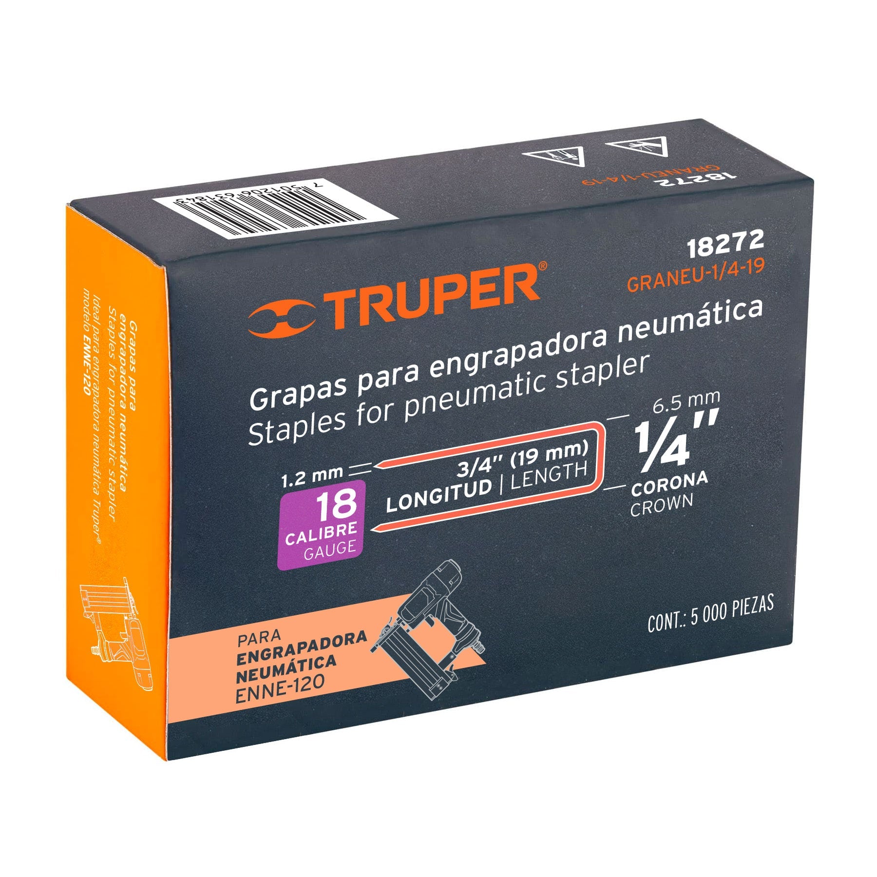 Caja con 5000 grapas corona 1/4" calibre 18, 19mm para ENNE-120