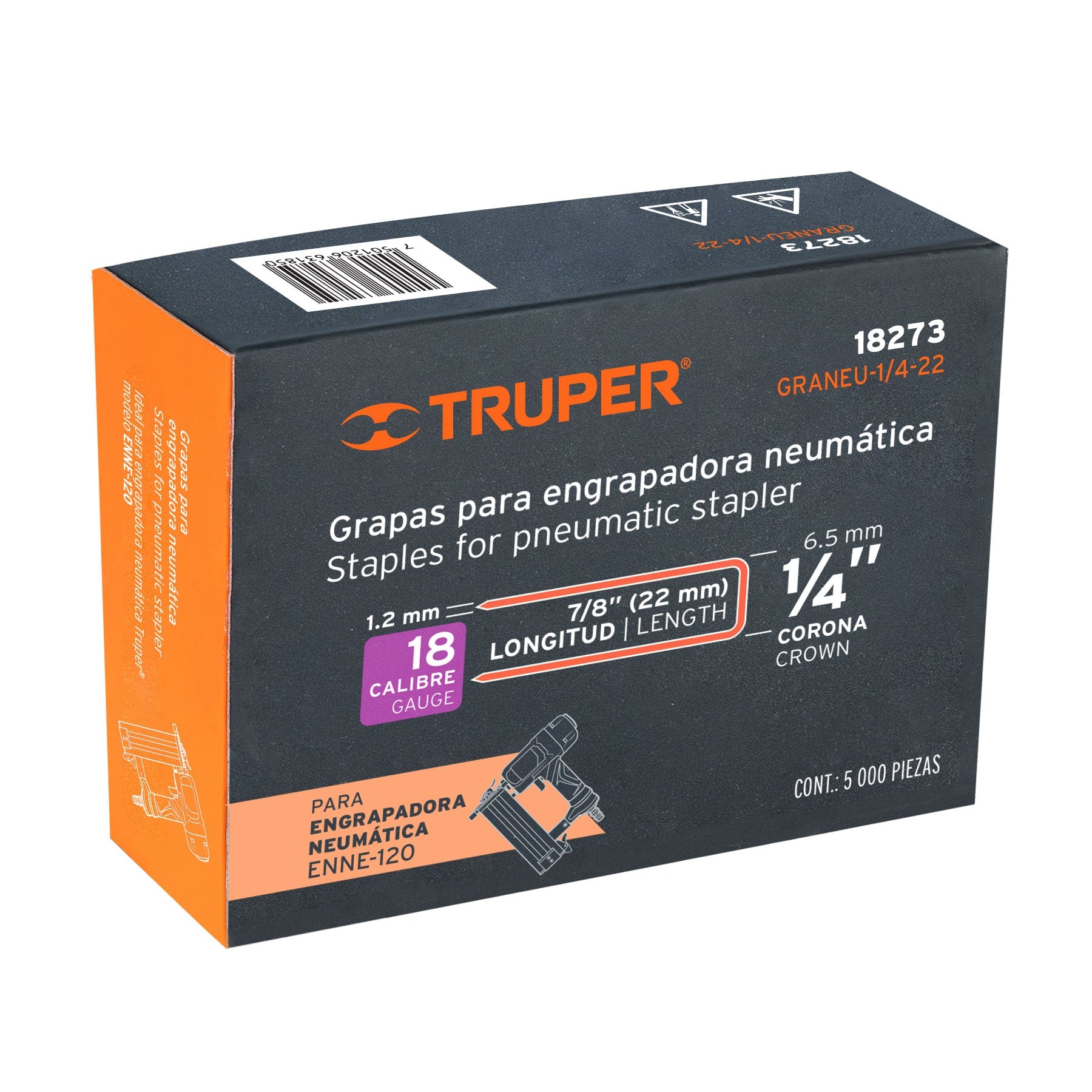 Caja con 5000 grapas corona 1/4" calibre 18, 22mm para ENNE-120