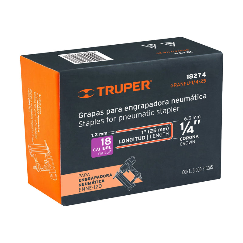 Caja con 5000 grapas corona 1/4" calibre 18,  25mm para ENNE-120
