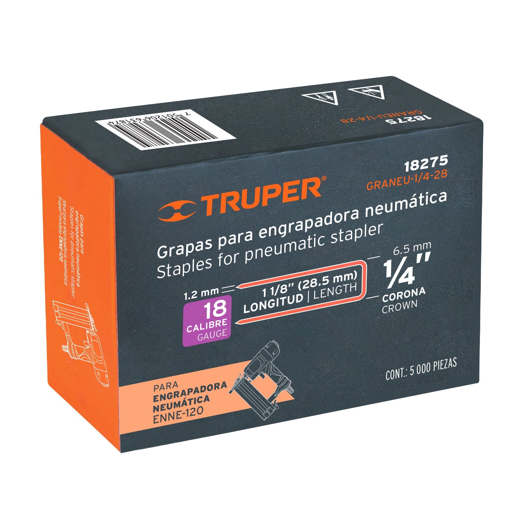 Caja con 5000 grapas corona 1/4" calibre 18, 28mm para ENNE-120