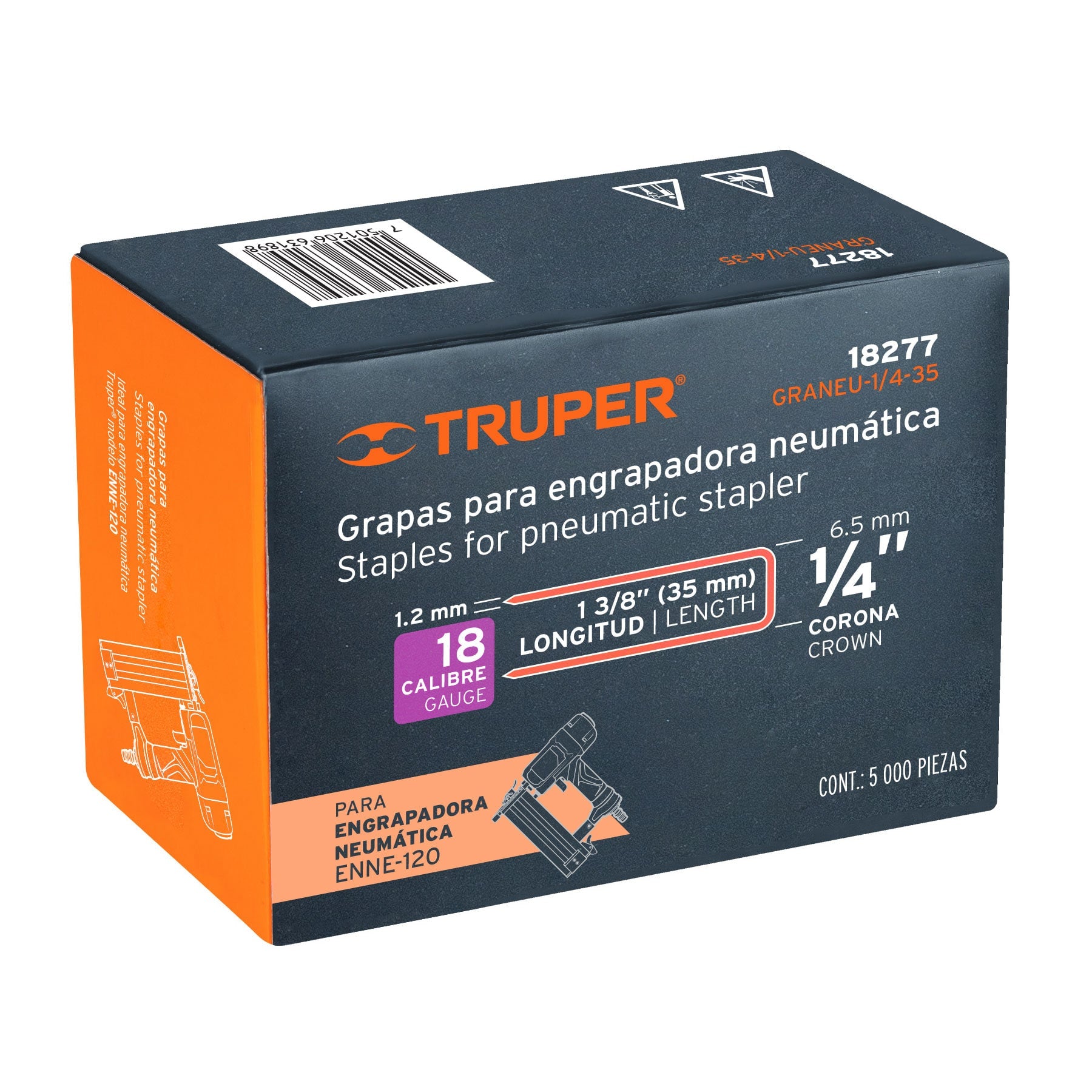 Caja con 5000 grapas corona 1/4" calibre 18, 35mm para ENNE-120
