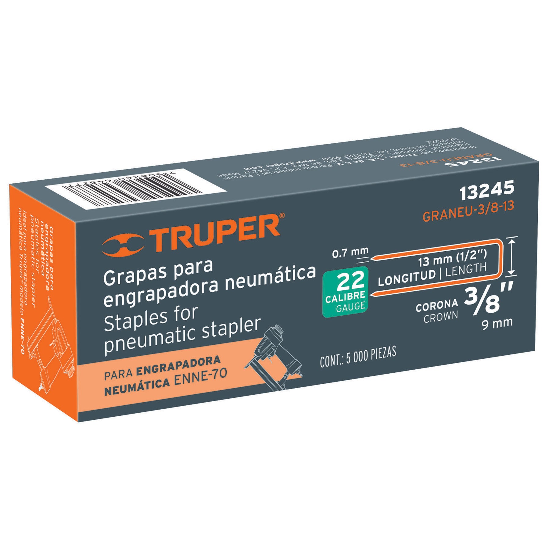 Caja con 5000 grapas corona 3/8" calibre 22, 13mm para ENNE-70
