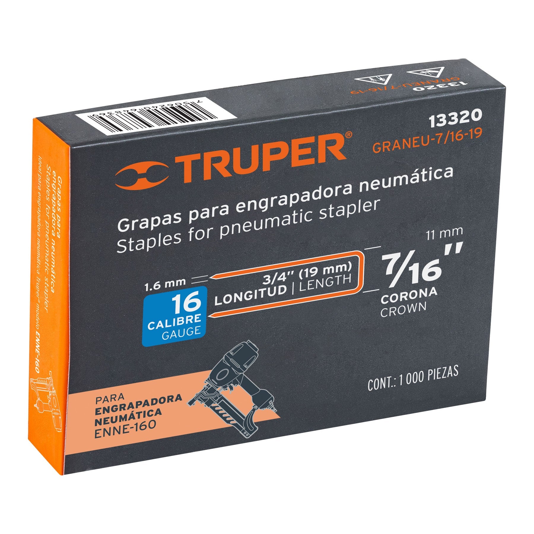 Caja con 1000 grapas corona 7/16" cal. 16, 19mm para ENNE-160