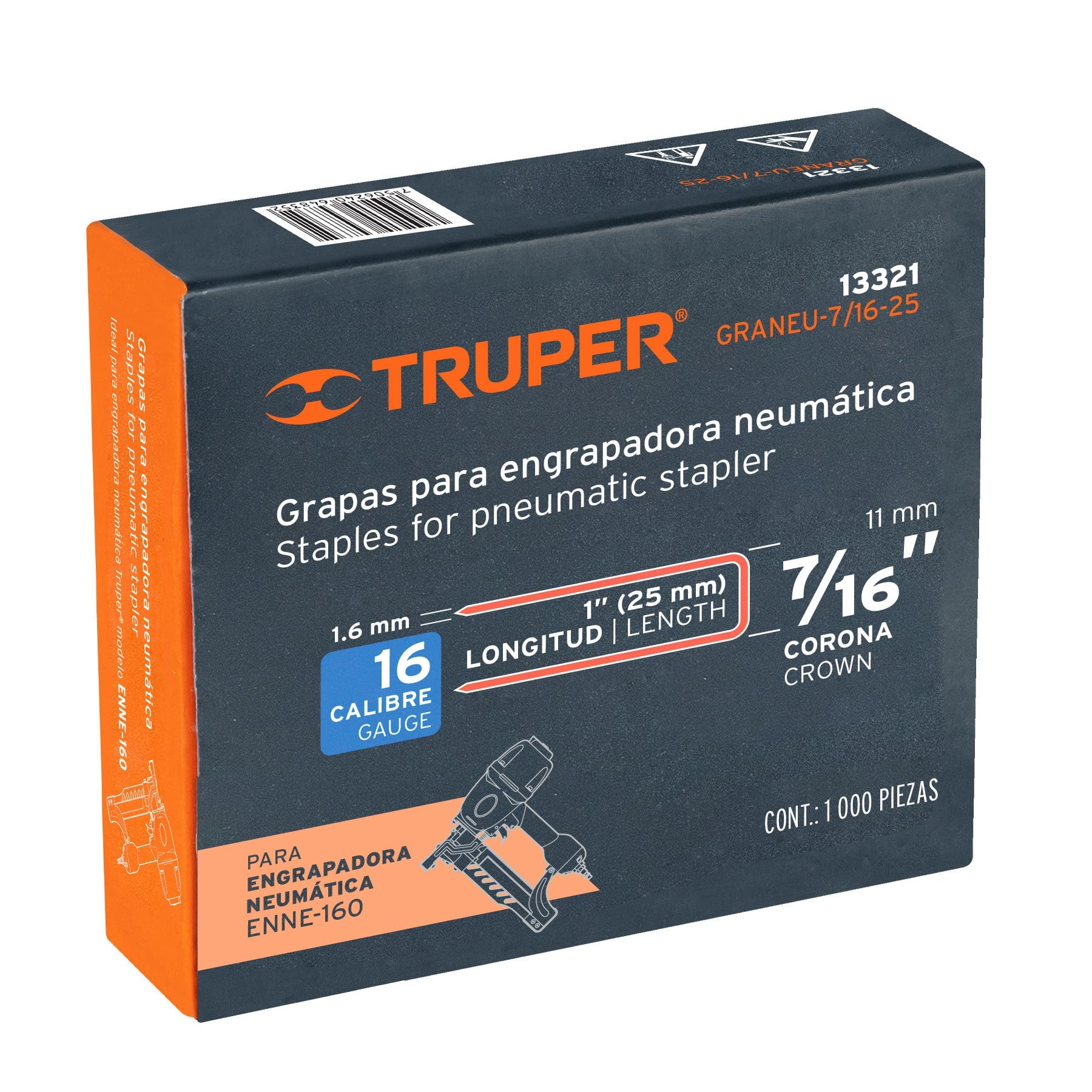 Caja con 1000 grapas corona 7/16" cal. 16, 25mm para ENNE-160