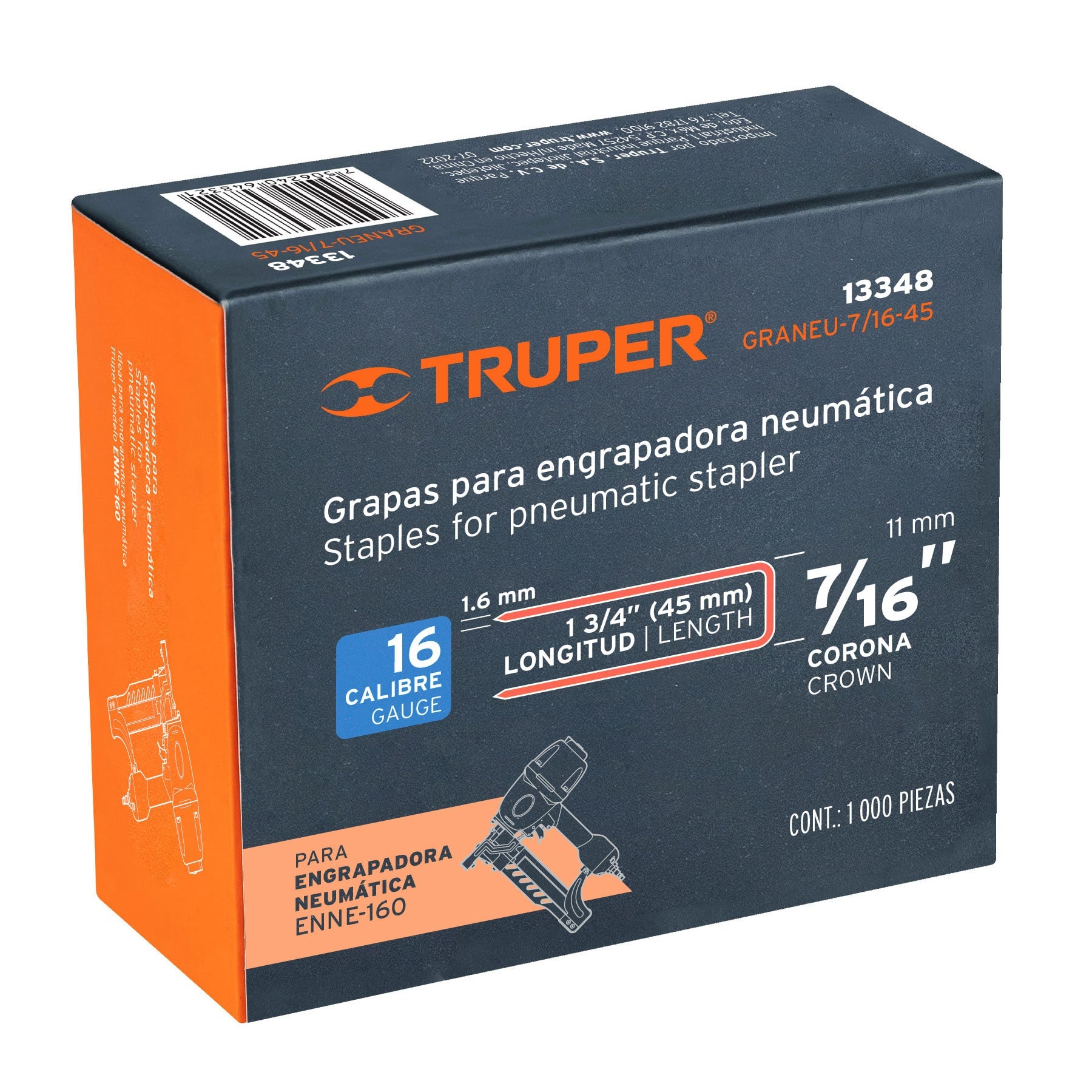 Caja con 1000 grapas corona 7/16" cal. 16, 45mm para ENNE-160