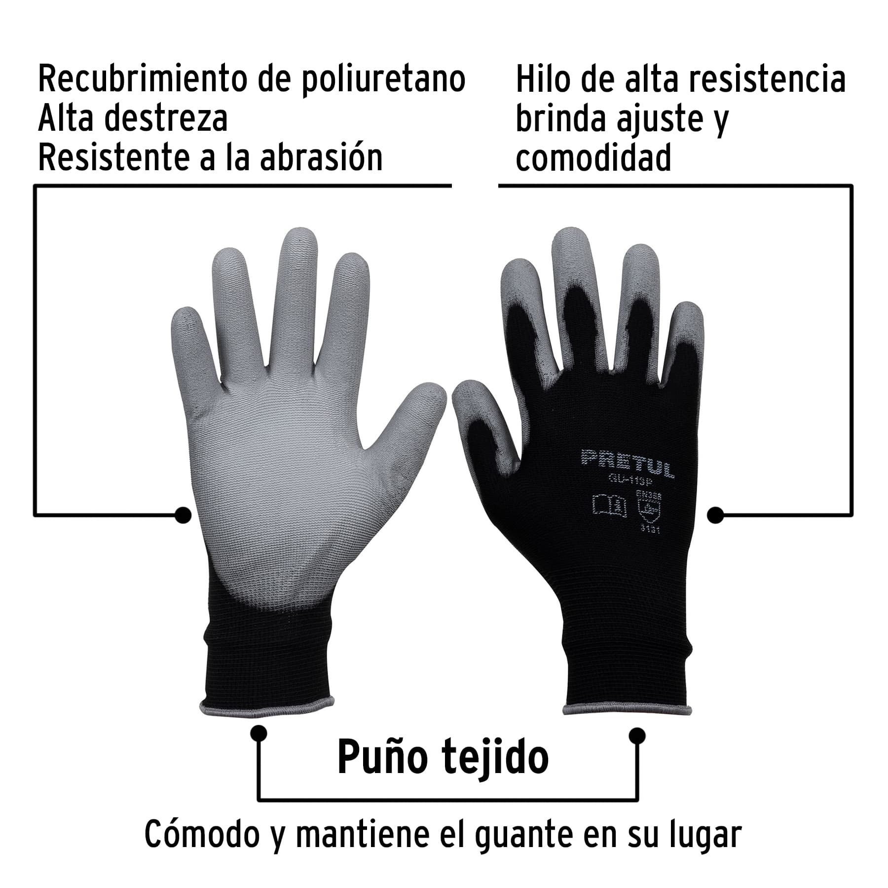 Guantes de nylon recubiertos de poliuretano, G, Pretul