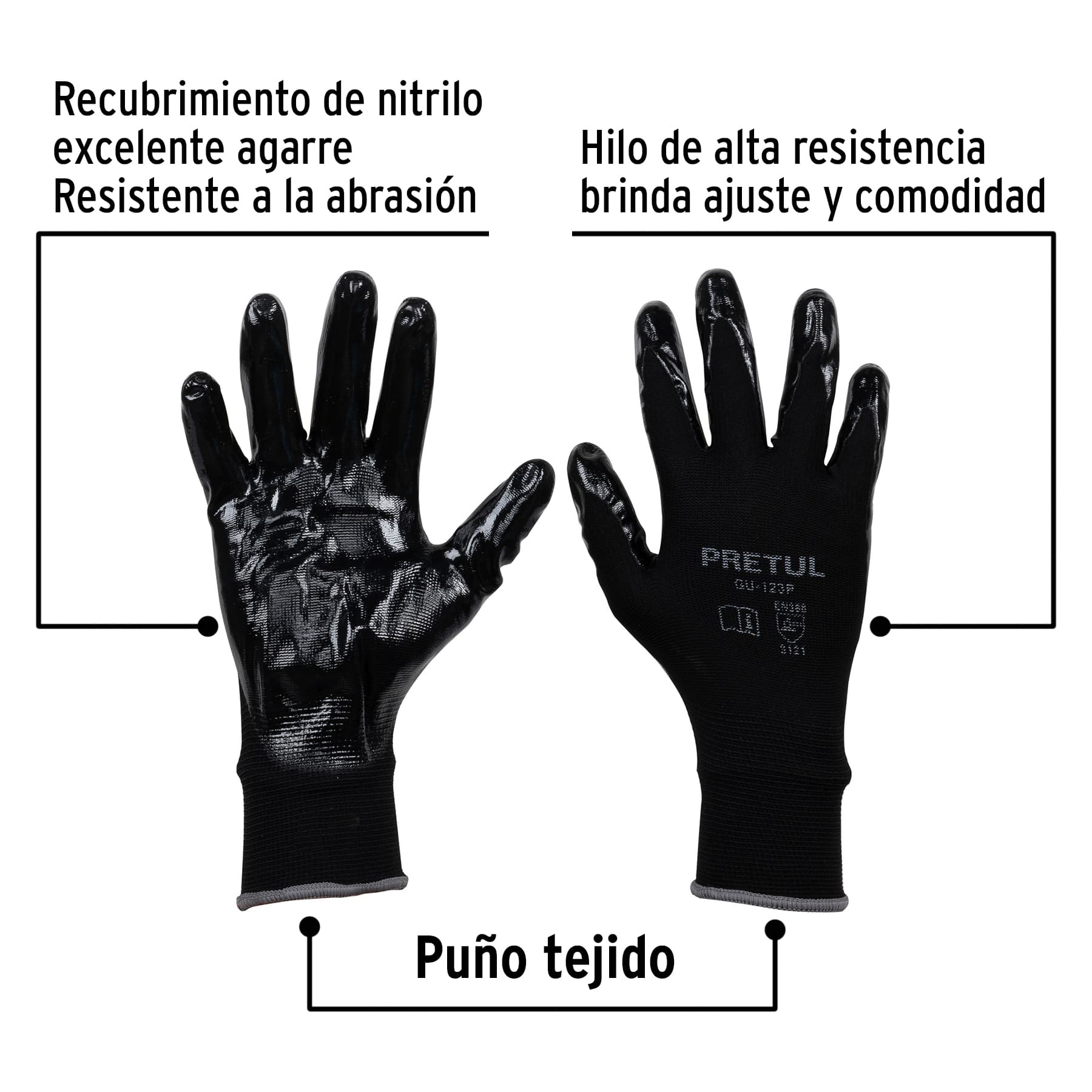 Guantes de nylon recubiertos de nitrilo, G, Pretul