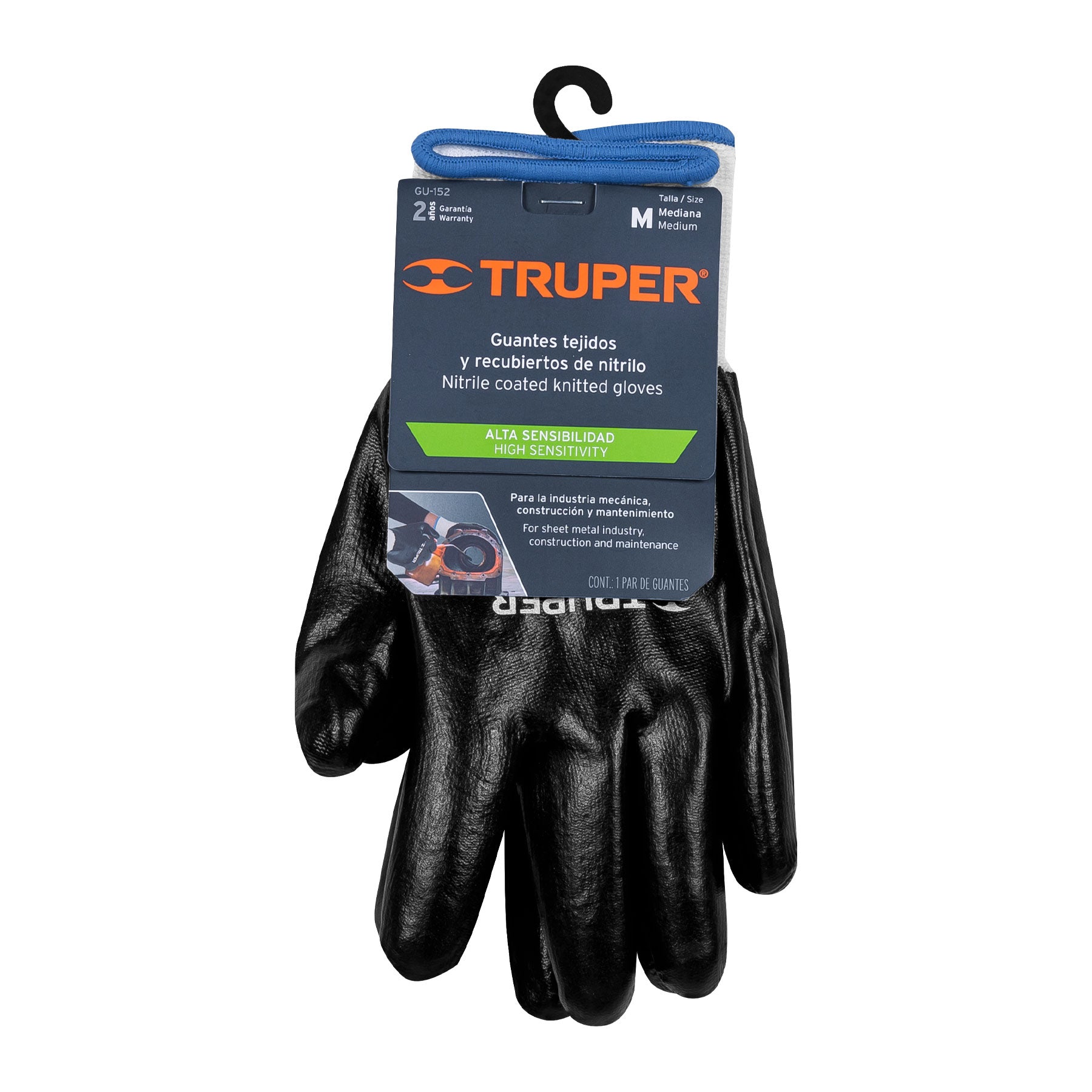 Guantes de poliéster recubiertos de nitrilo, M, Truper