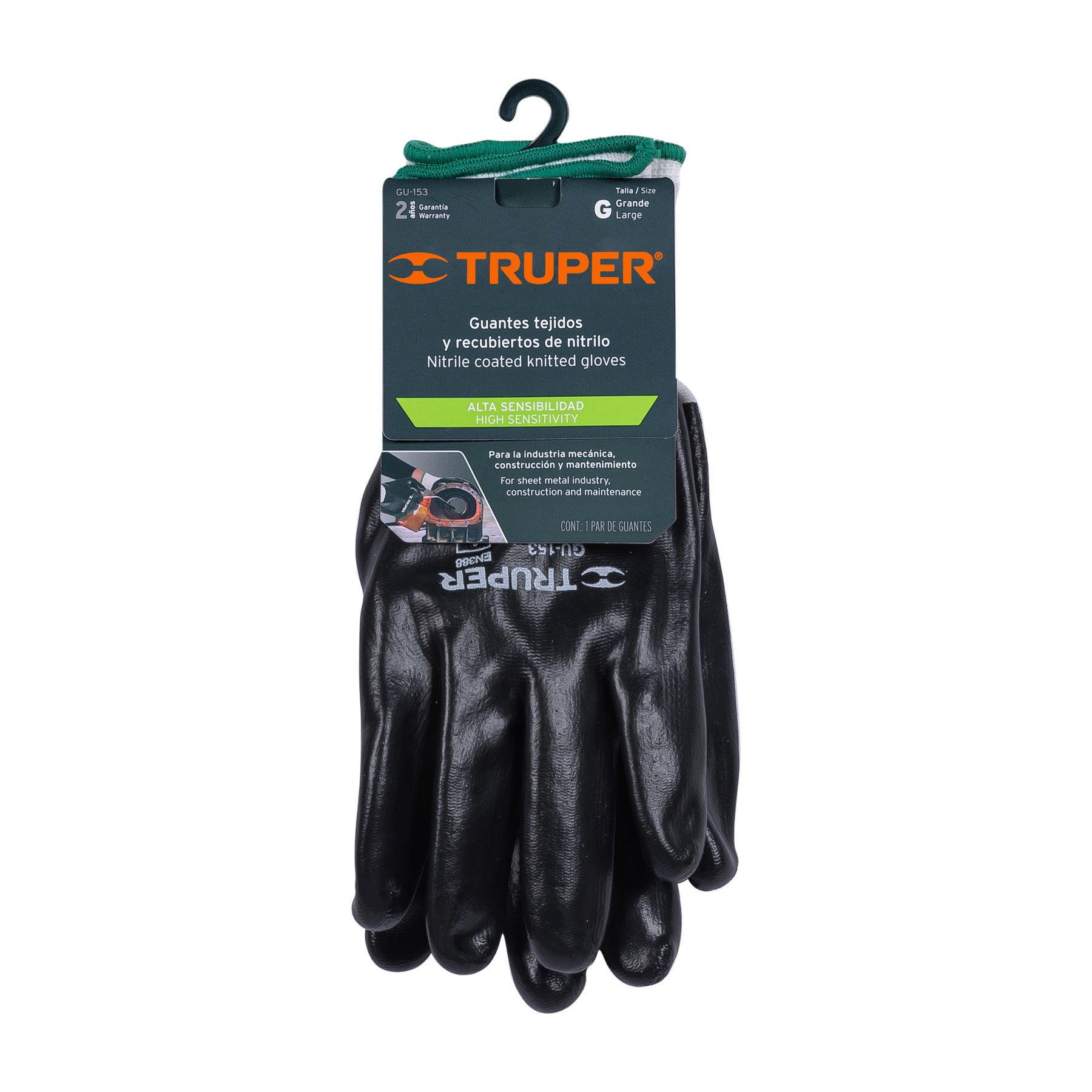 Guantes de poliéster recubiertos de nitrilo, G, Truper