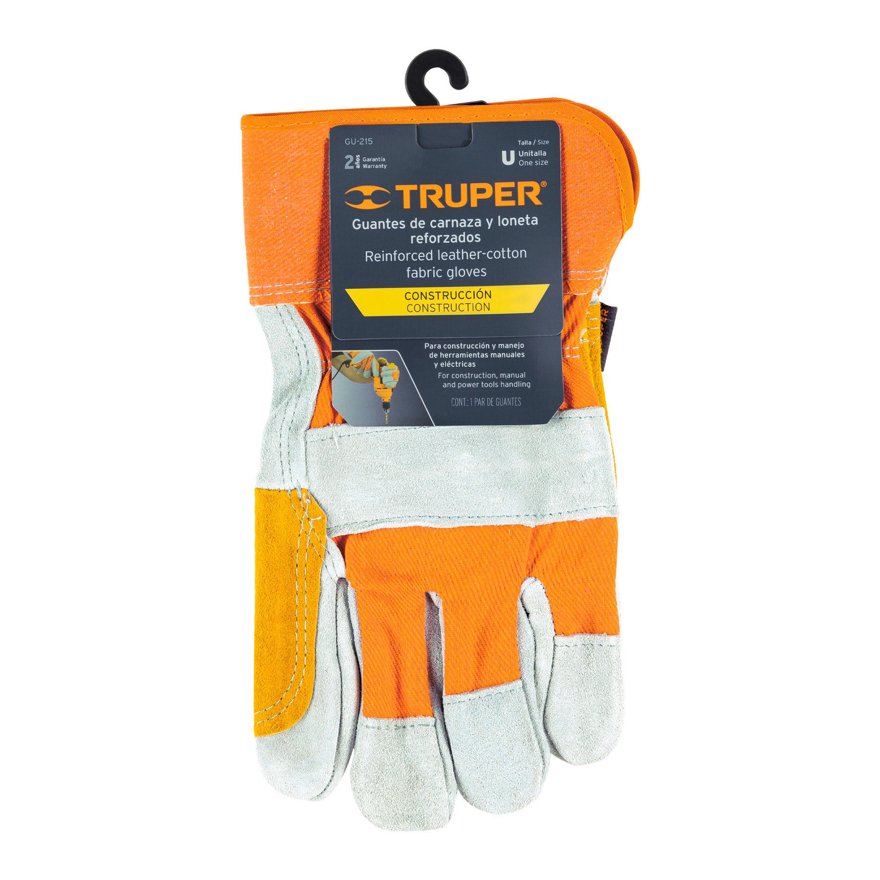 Guantes de carnaza y loneta, con refuerzo, unitalla, Truper