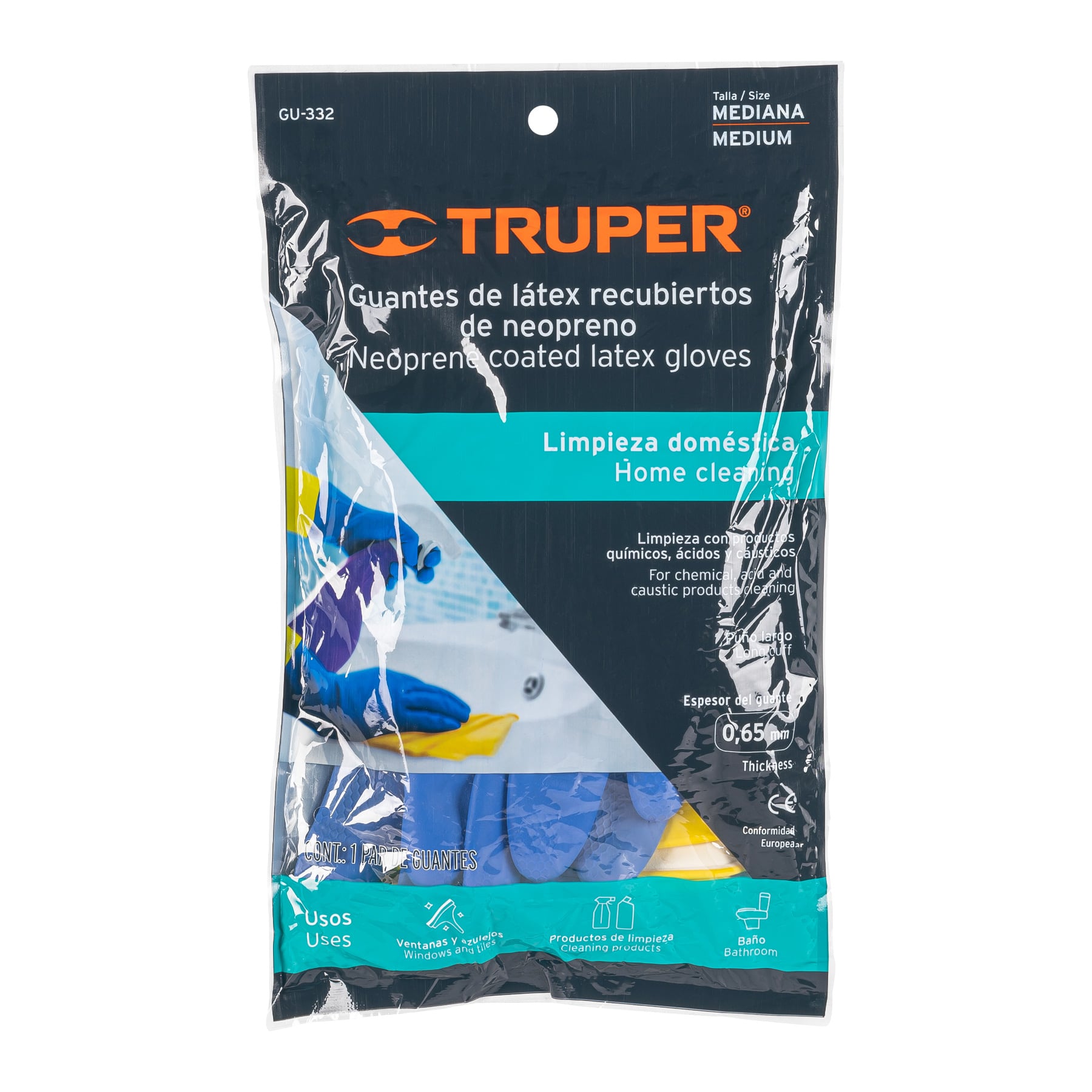 Guantes de látex reforzados para limpieza, M, Truper