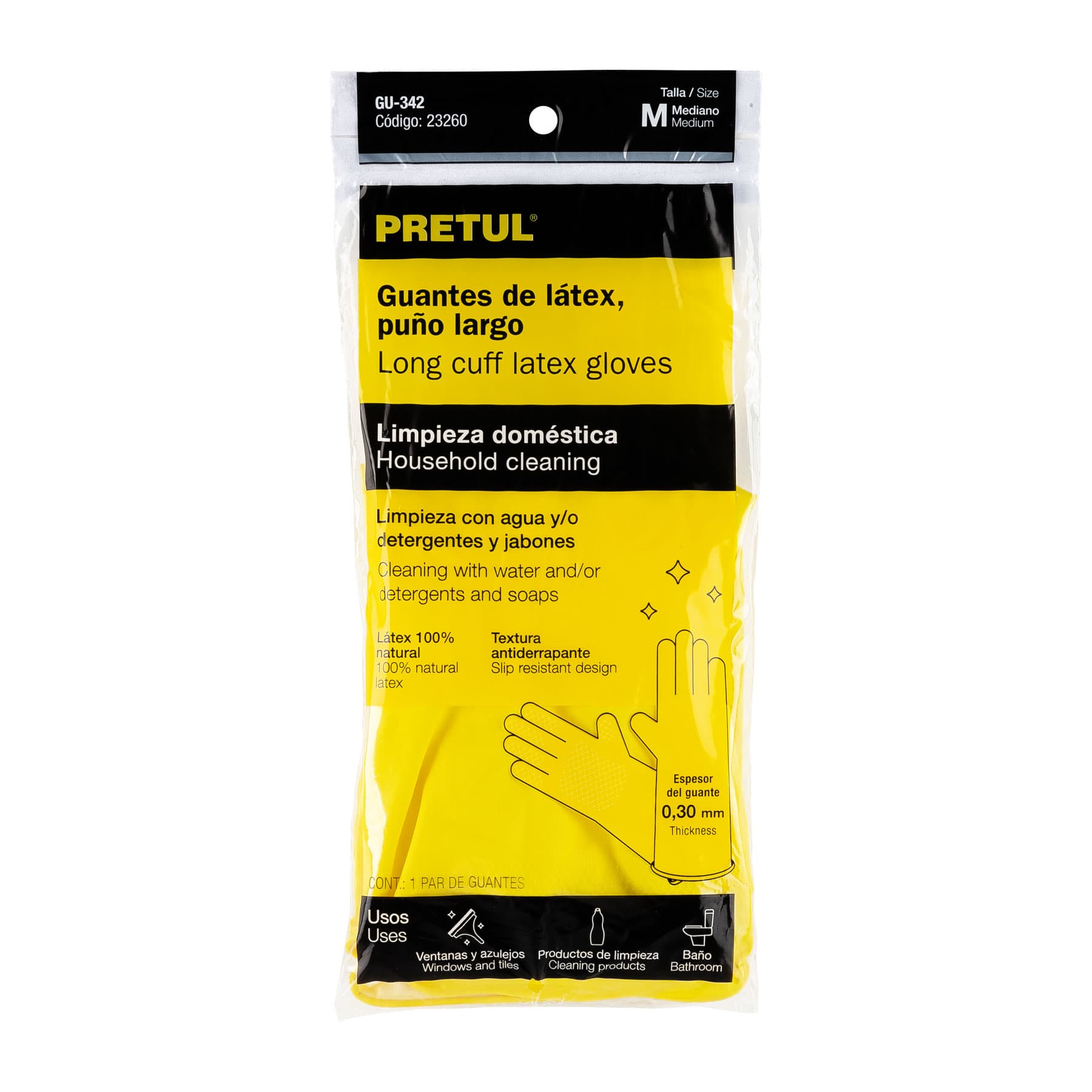 Guantes de látex para limpieza, M, Pretul