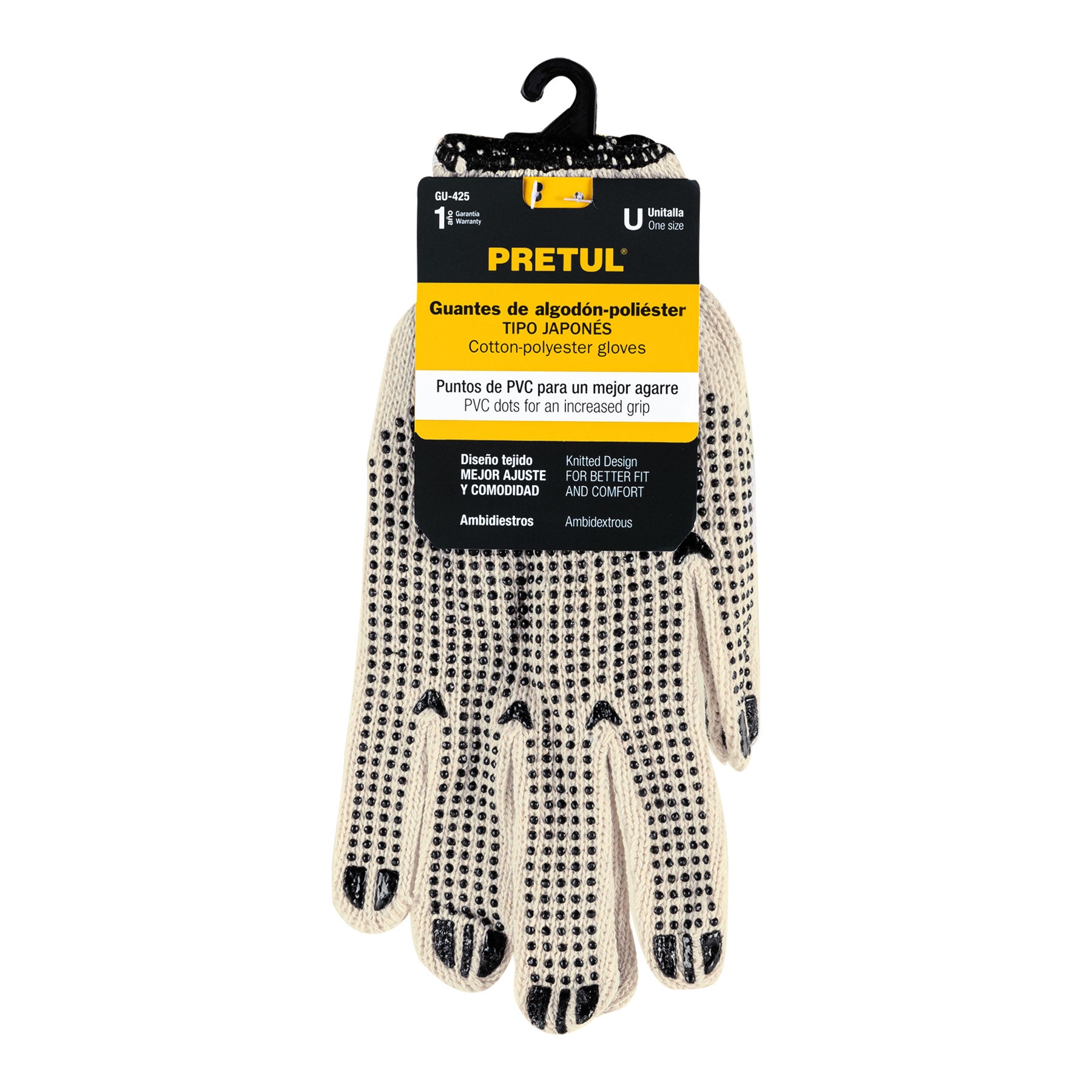 Guantes de algodón con puntos de PVC en palma y dorso,Pretul