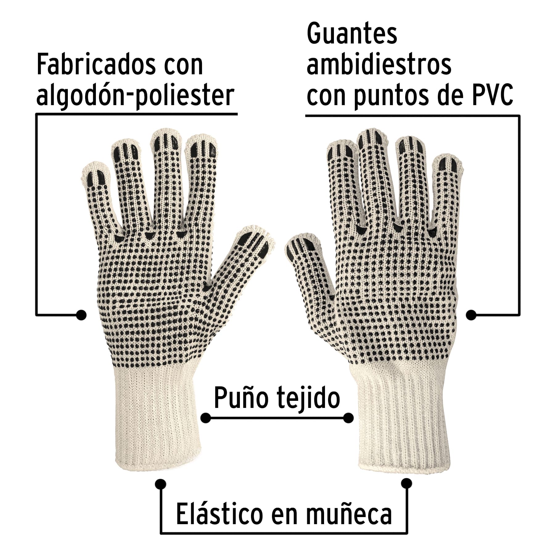 Guantes de algodón con puntos de PVC en palma y dorso,Pretul