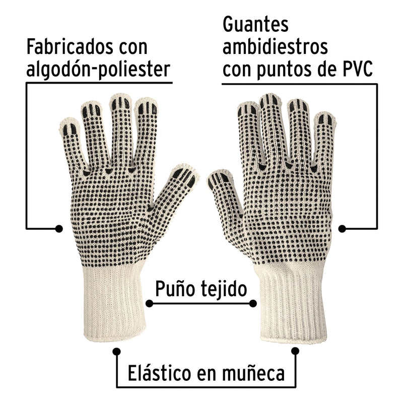 Guantes de algodón con puntos de PVC en palma y dorso, Pretul