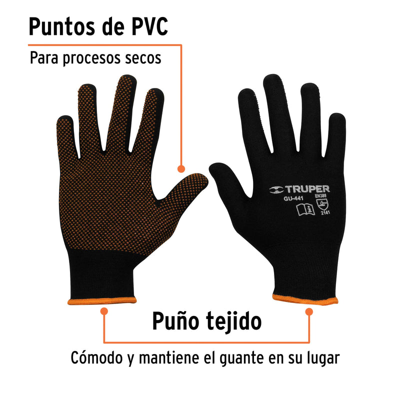 Guantes de poliéster con puntos de PVC en palma,  CH,  Truper