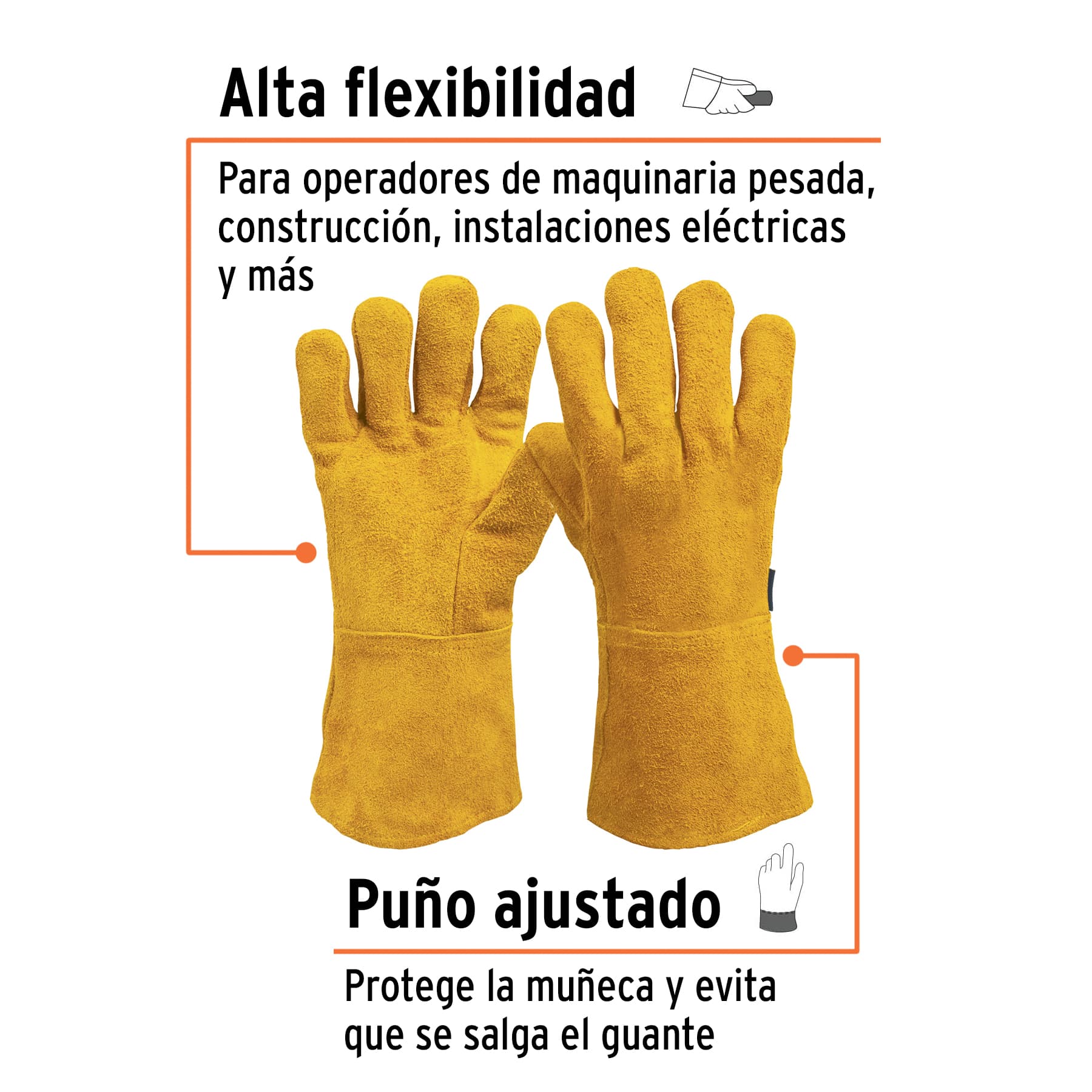 Guantes de carnaza, largos, unitalla, Truper