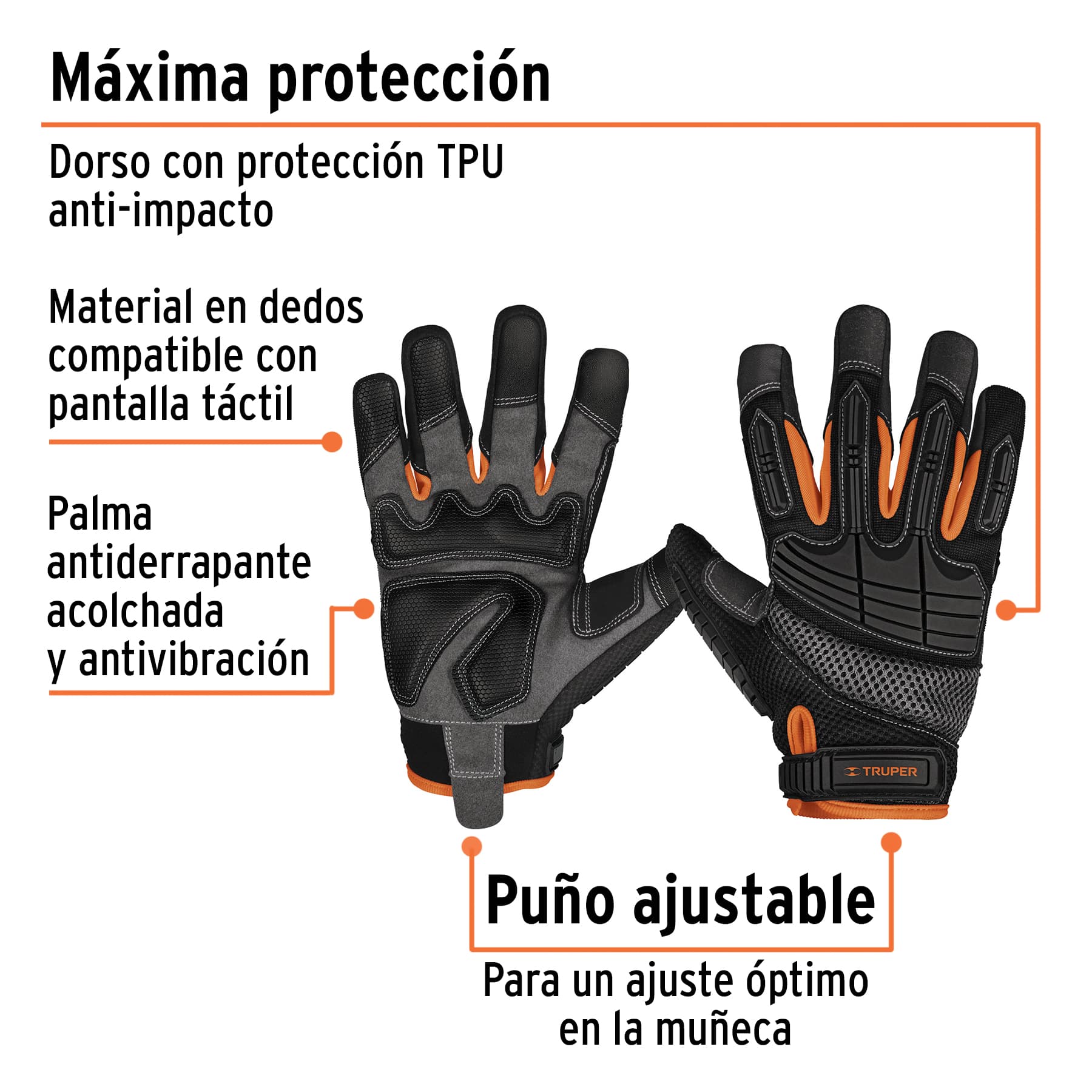 Guantes para mecánico con protección anti-impacto, Truper