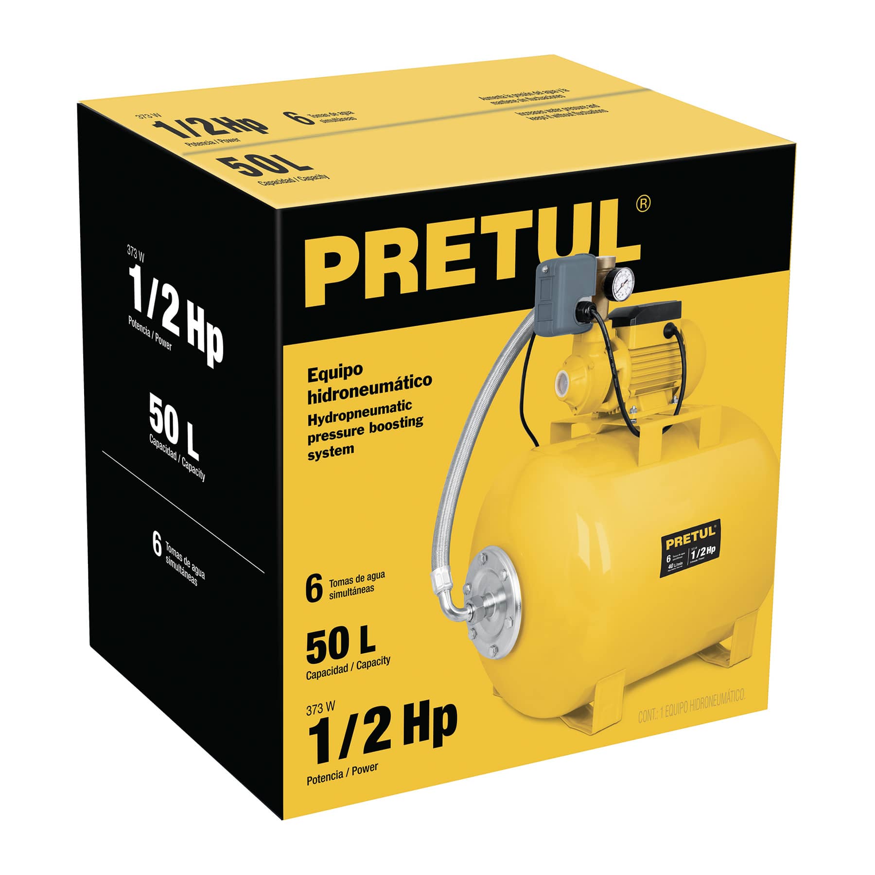 Equipo hidroneumático 50L, bomba periférica 1/2 HP, Pretul