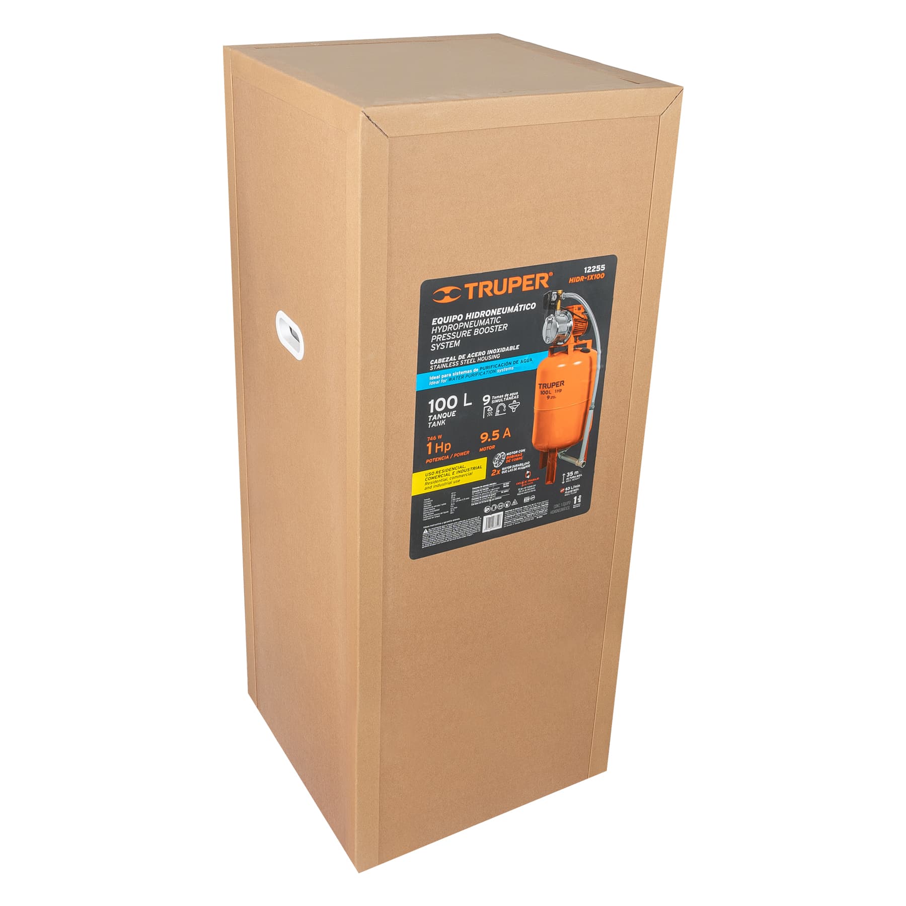 Equipo hidroneumático 100L, bomba Jet inoxidable 1 HP, Truper