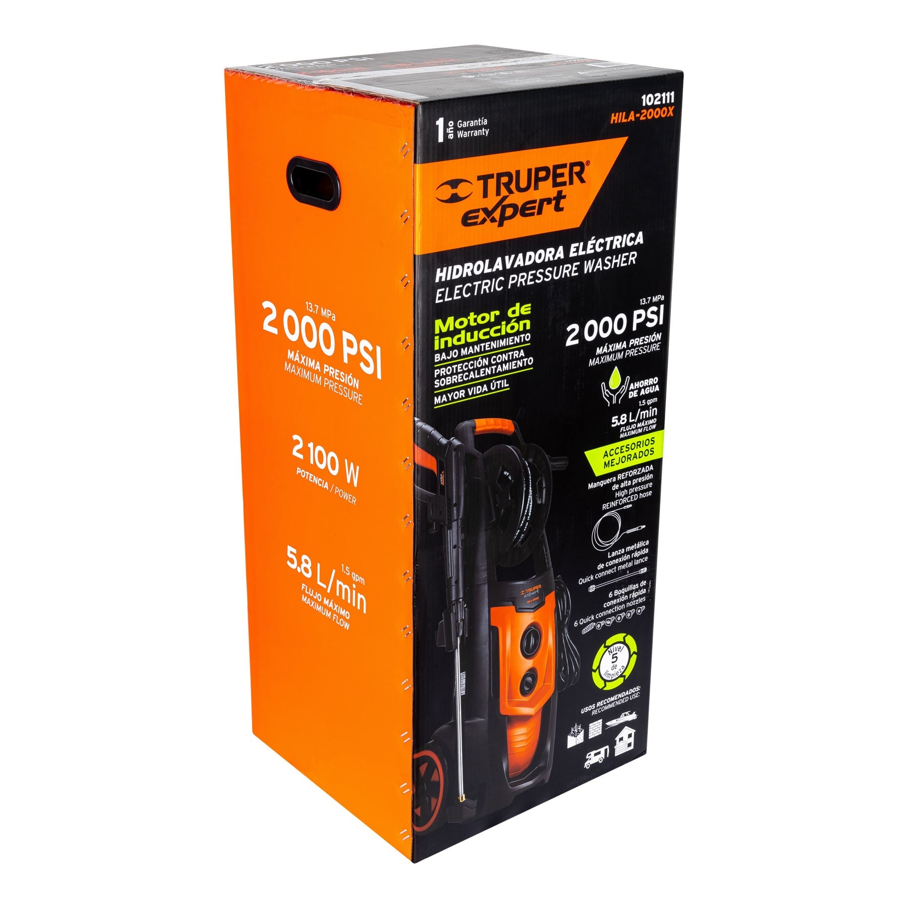 Hidrolavadora eléctrica,2000 PSI, motor de inducción, Expert
