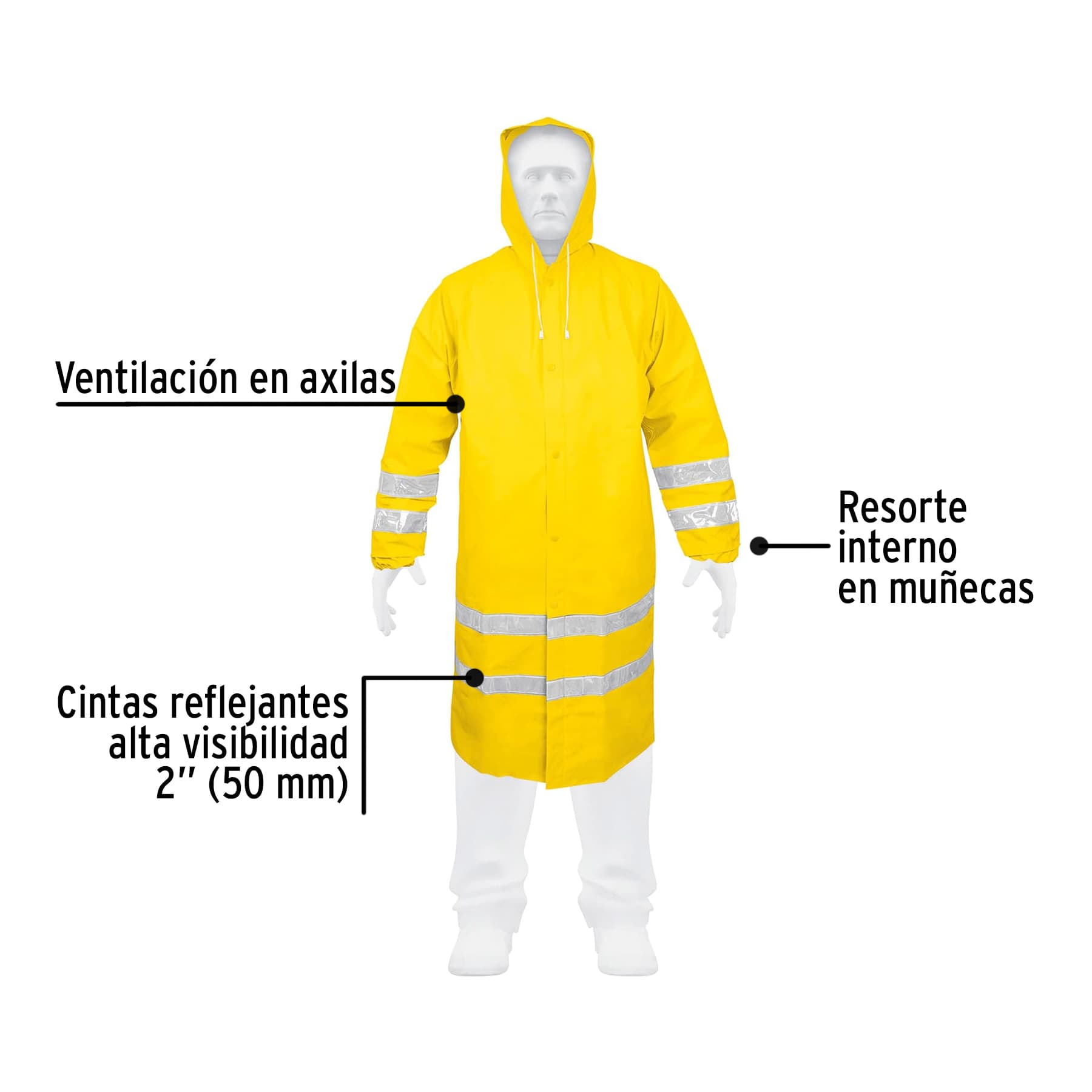 Gabardina impermeable doble capa con reflejante, XG, Truper