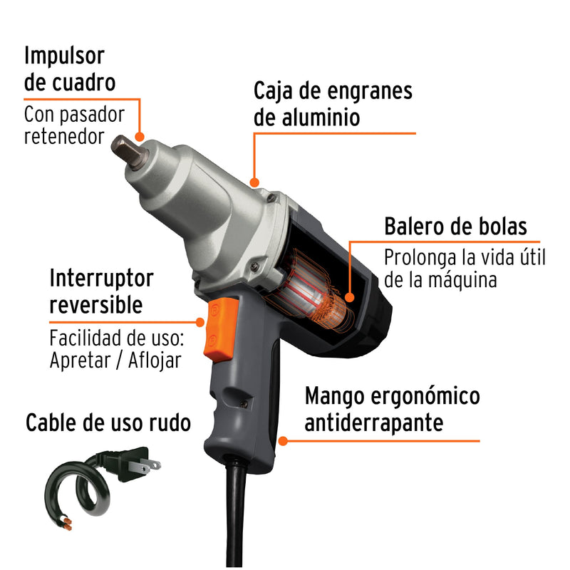 Llave de impacto 1/2" 900 W,  industrial,  Truper