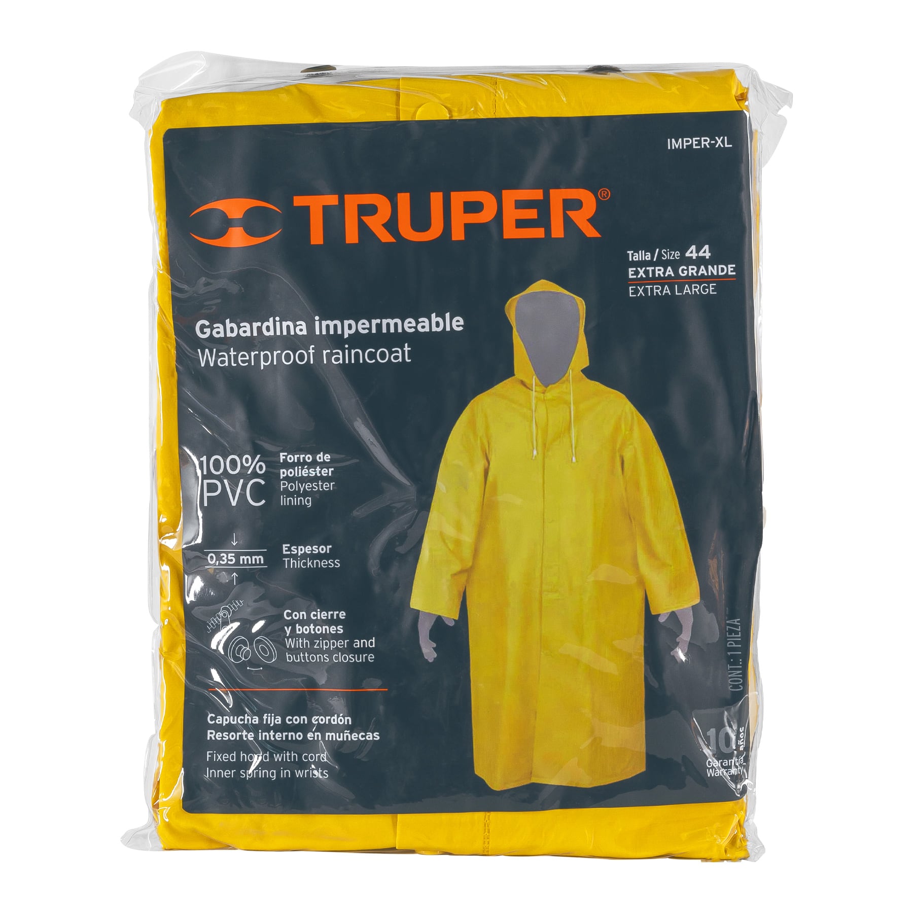 Gabardina impermeable doble capa, talla XG, Truper