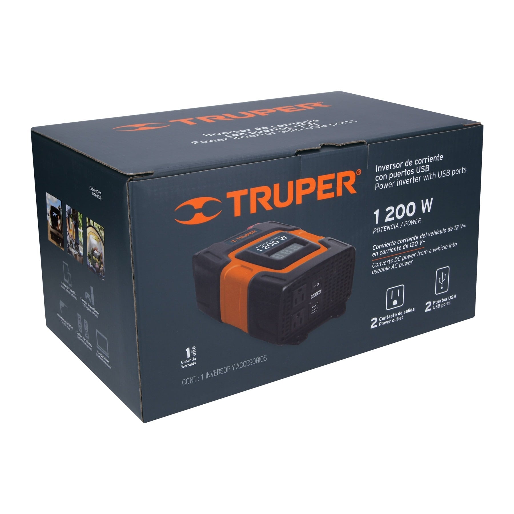 Inversor de corriente de 1200 W con puertos USB, Truper