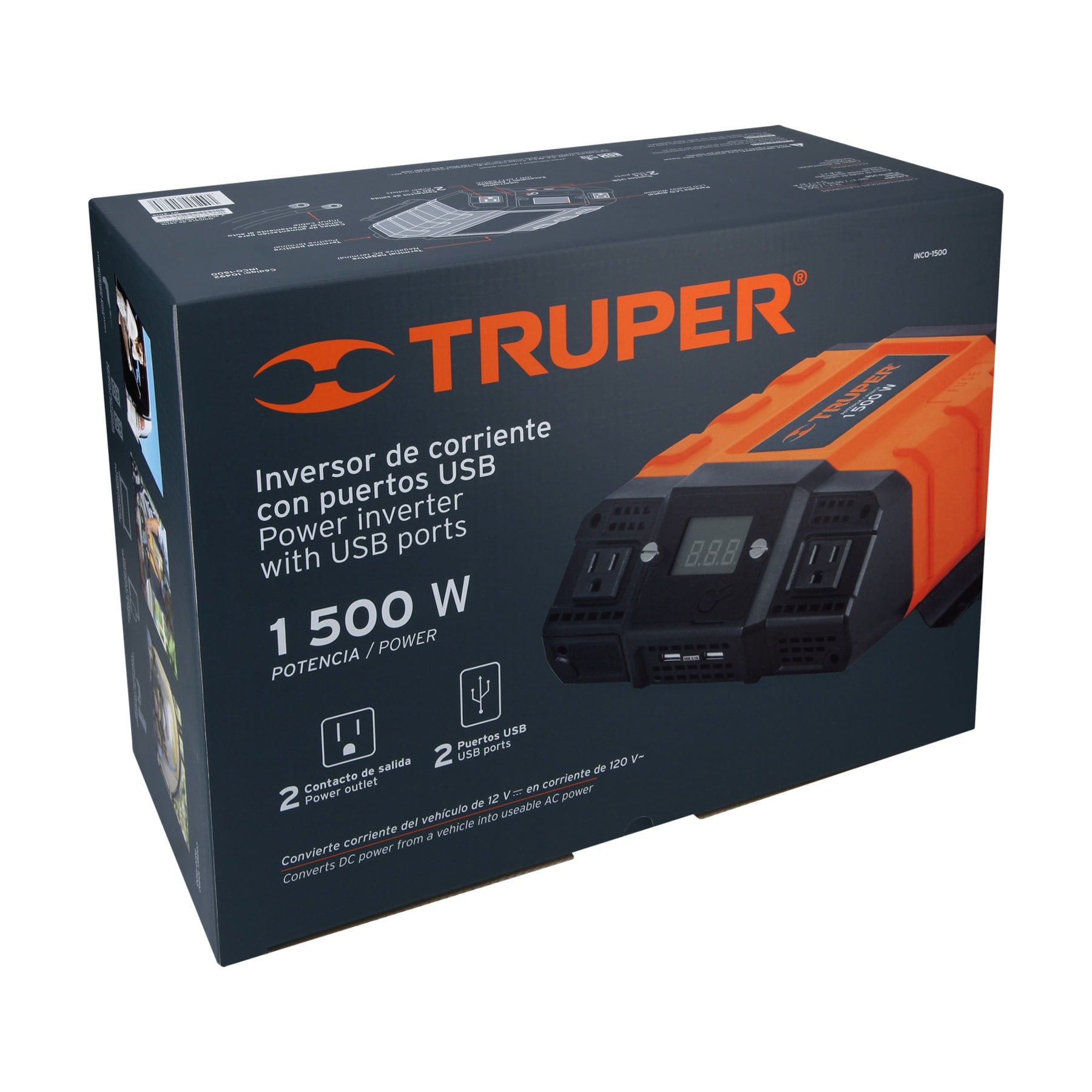 Inversor de corriente de 1500 W con puertos USB, Truper