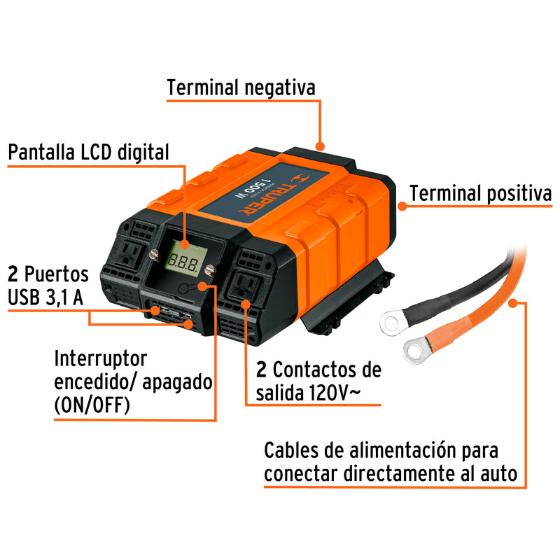 Inversor de corriente de 1500 W,  Truper