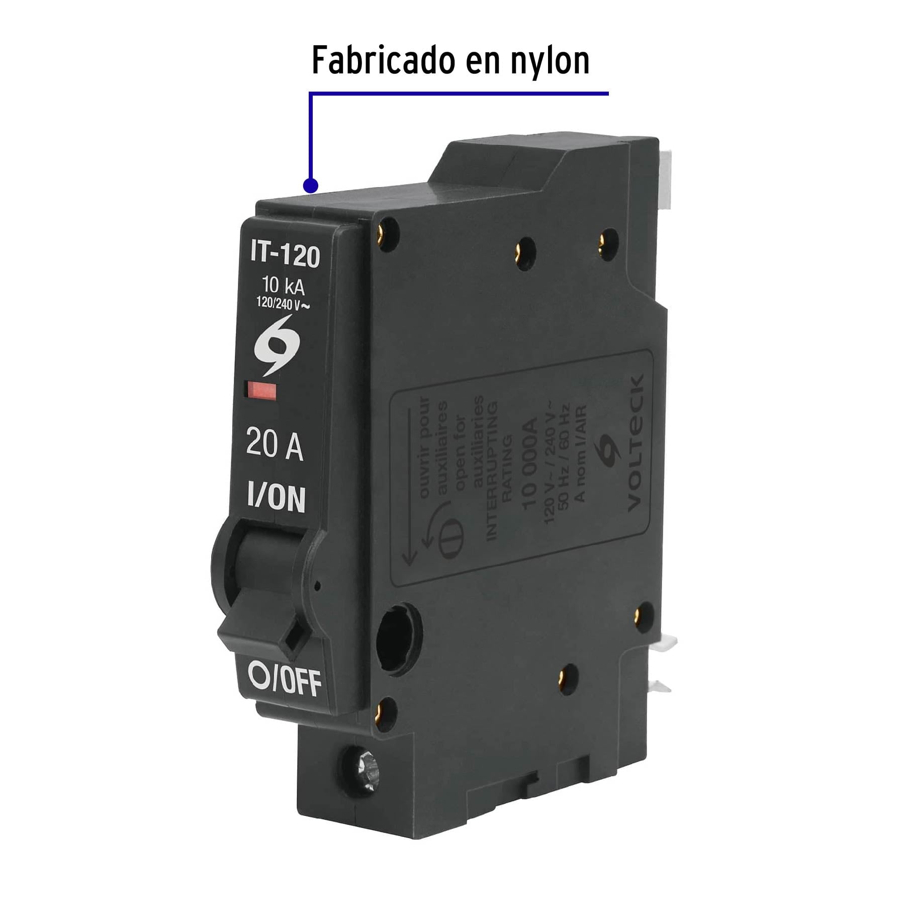 Interruptor de 1 polo 20A, enchufable, VOLTECK