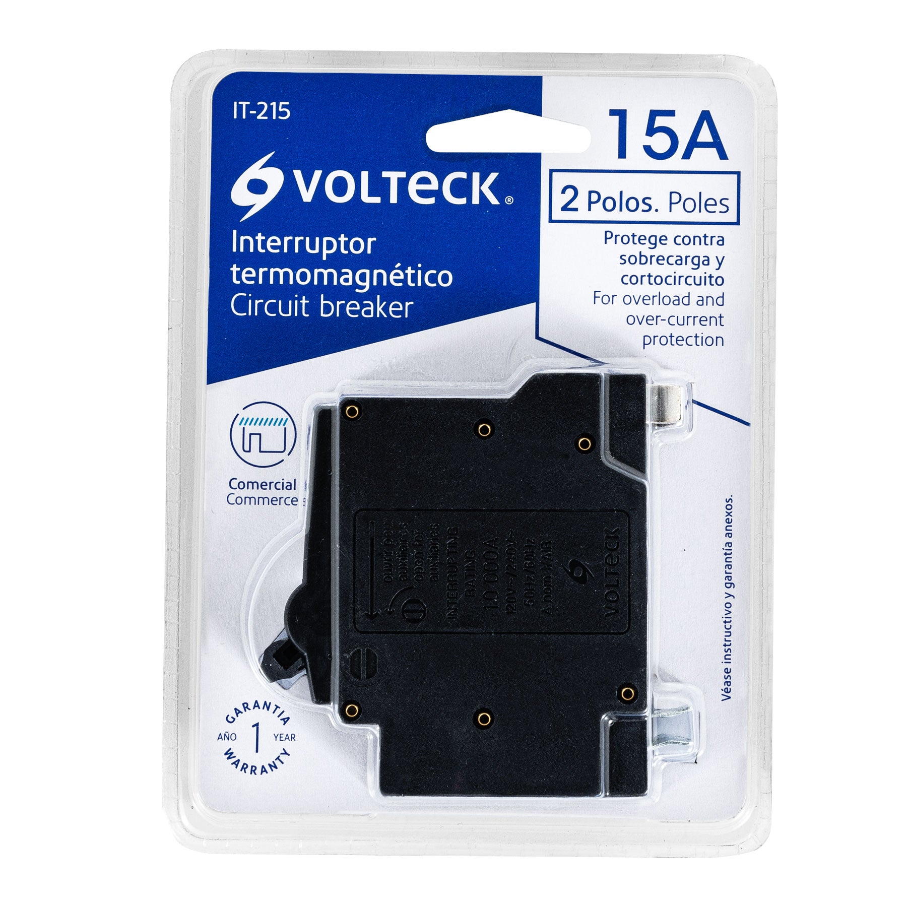 Interruptor de 2 polos 15A, enchufable, VOLTECK
