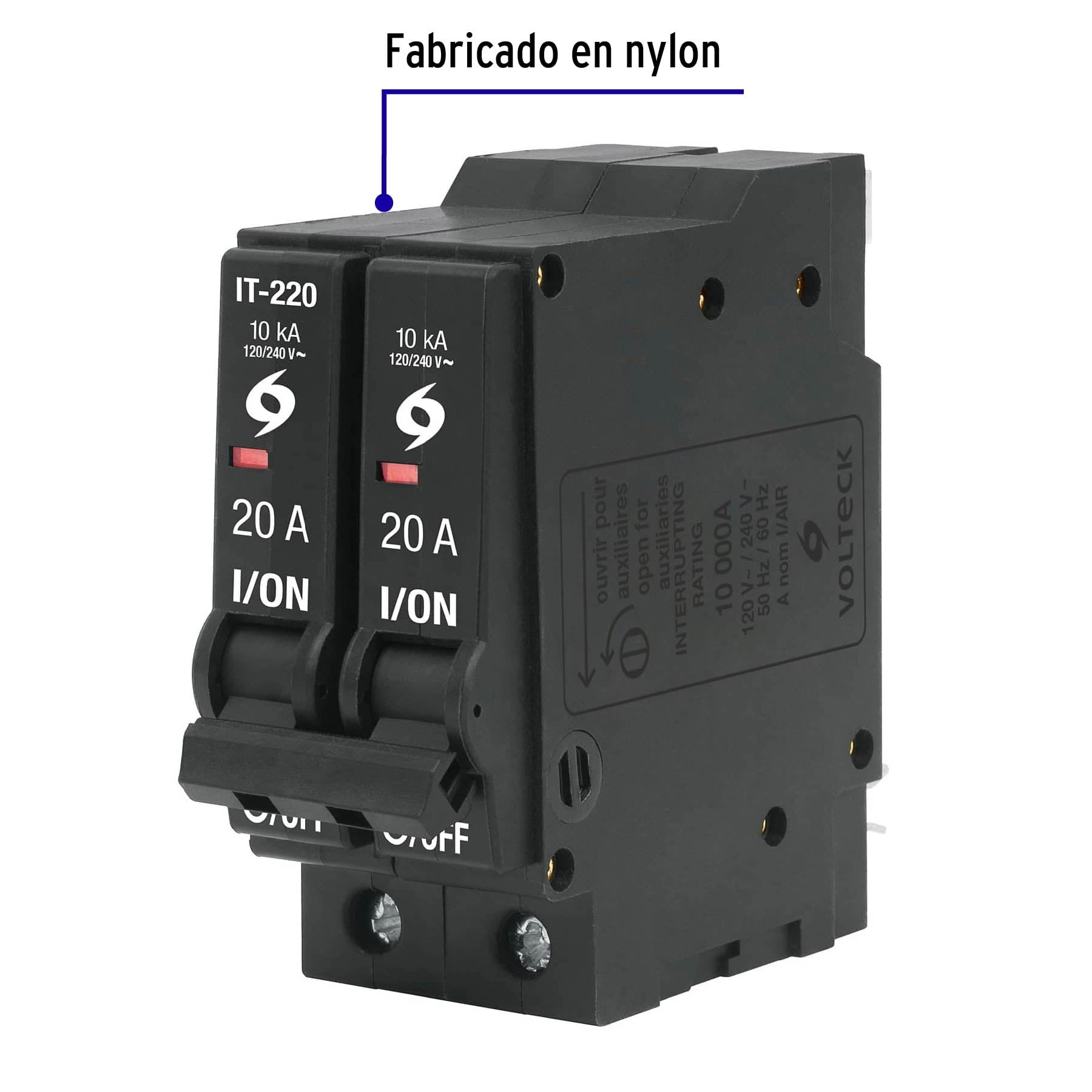Interruptor de 2 polos 20A, enchufable, VOLTECK