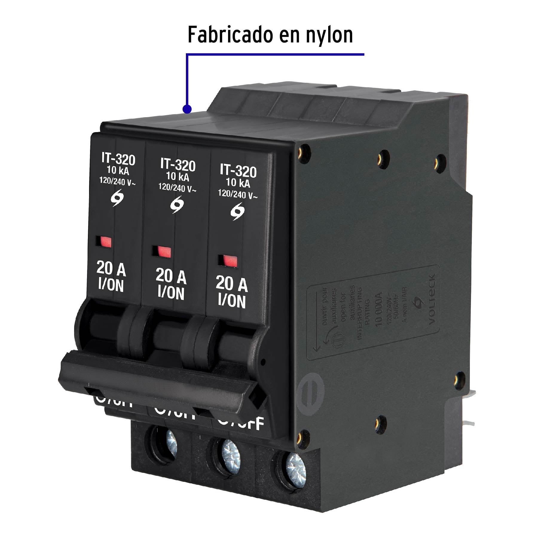 Interruptor de 3 polos 20A, enchufable, VOLTECK