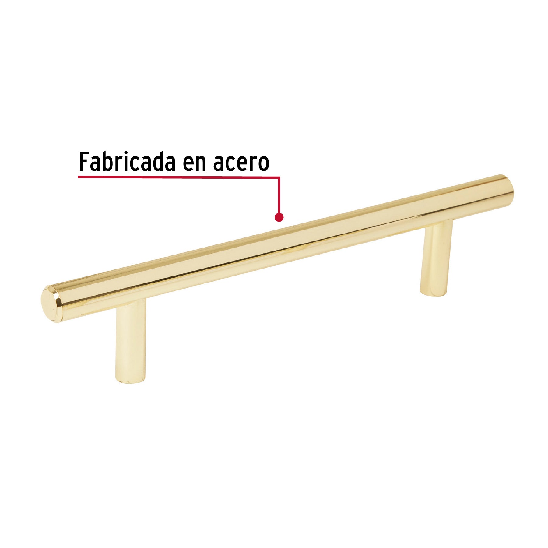 Jaladera de acero, 128mm, línea Cilindro, latón brillante