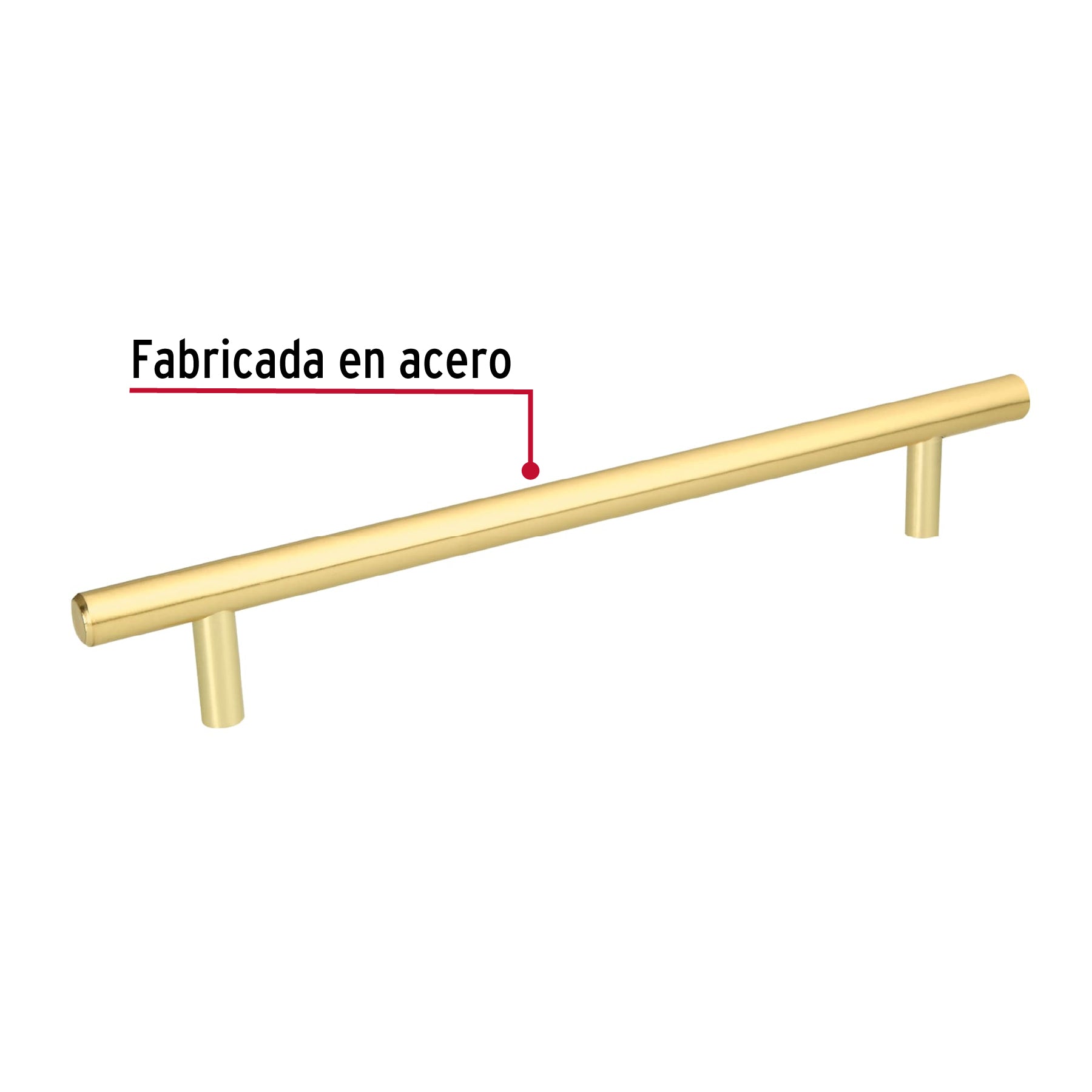 Jaladera de acero, 192mm, línea Cilindro, latón brillante