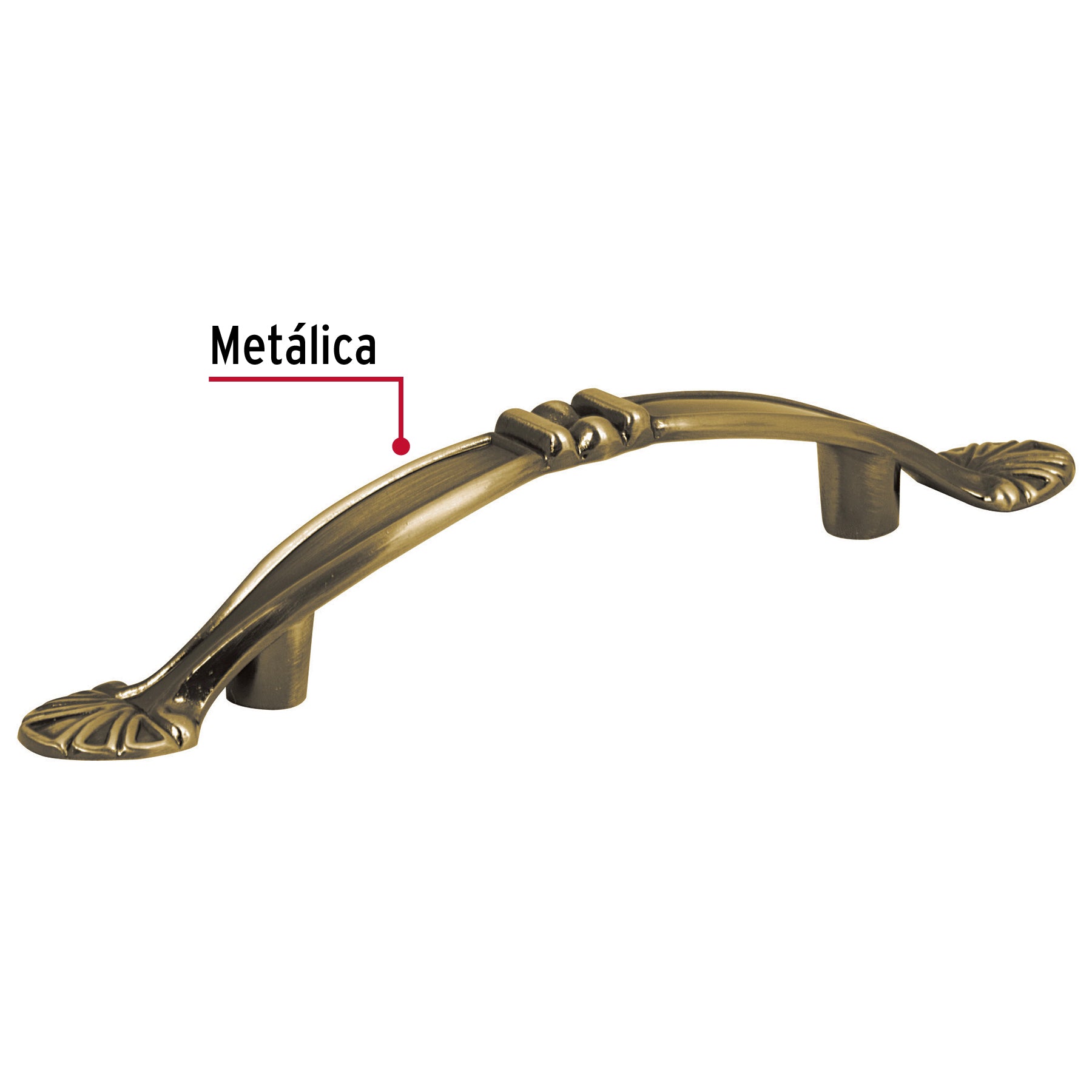 Jaladera metálica de 76 mm estilo "Barroco", latón antiguo