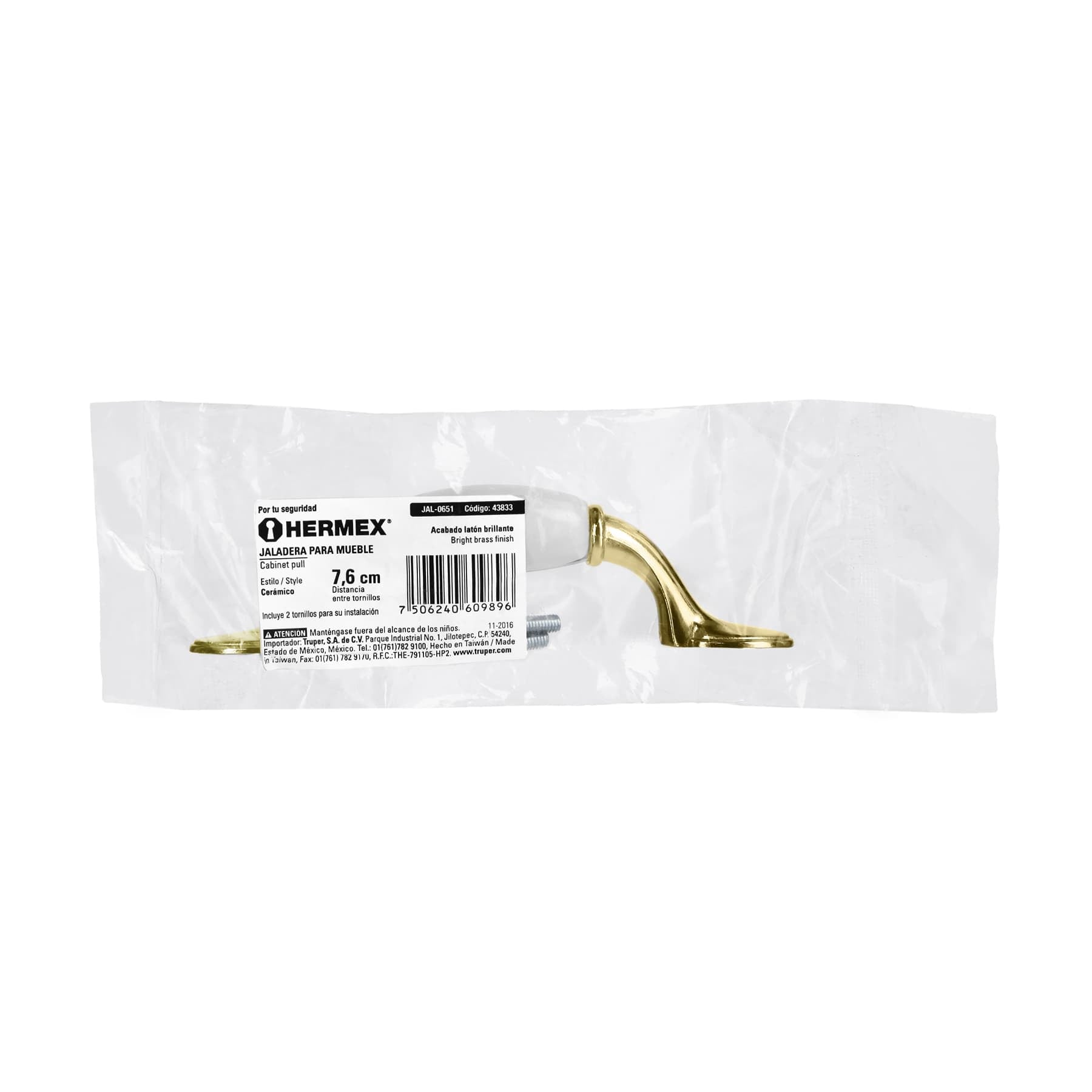 Jaladera metálica de 76 mm latón brillante, inserto cerámico