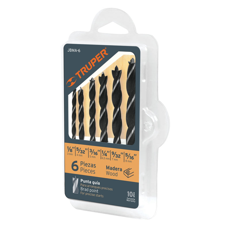Juego de 6 brocas con punta centradora para madera,  Truper
