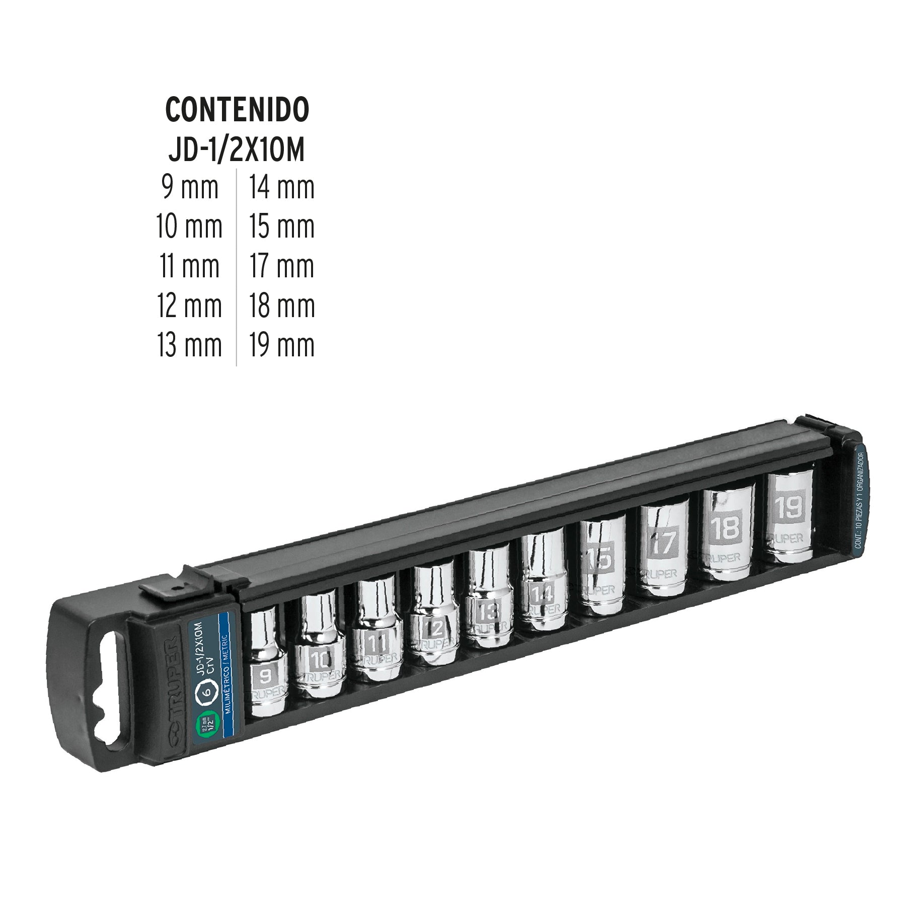 Juego de 10 dados cuadro 1/2" mm, Truper