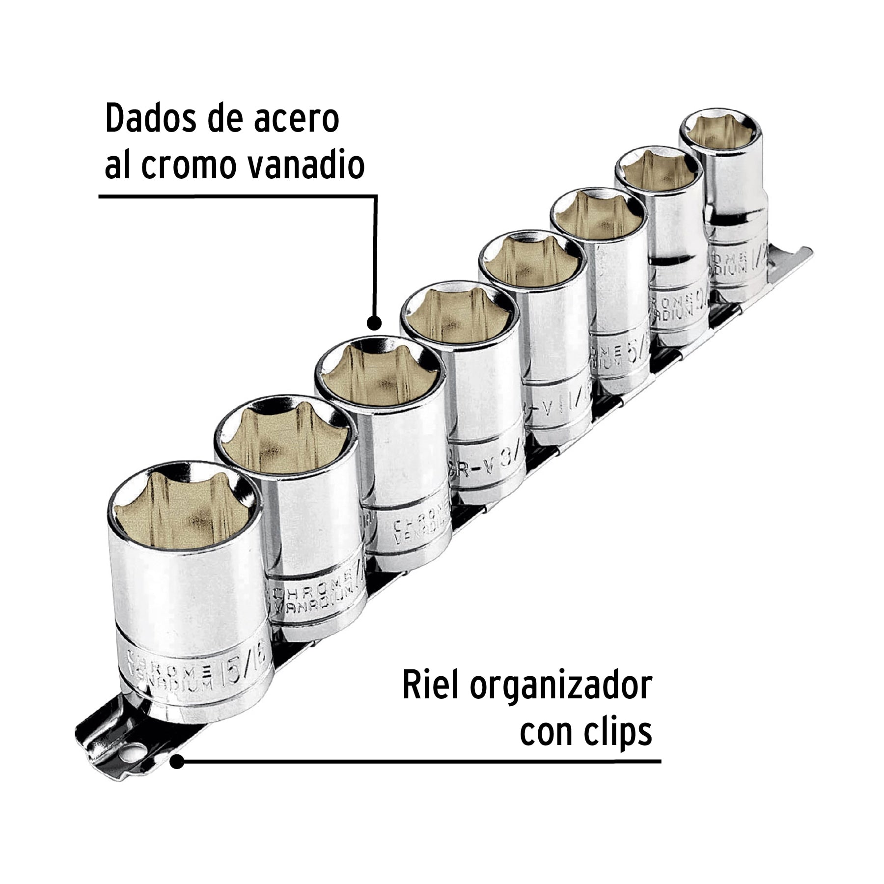 Juego de 8 dados cuadro 1/2" estándar, Pretul