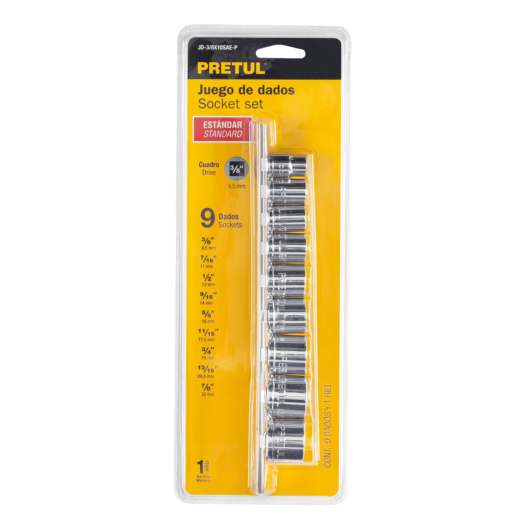 Juego de 9 dados cuadro 3/8" estándar, Pretul
