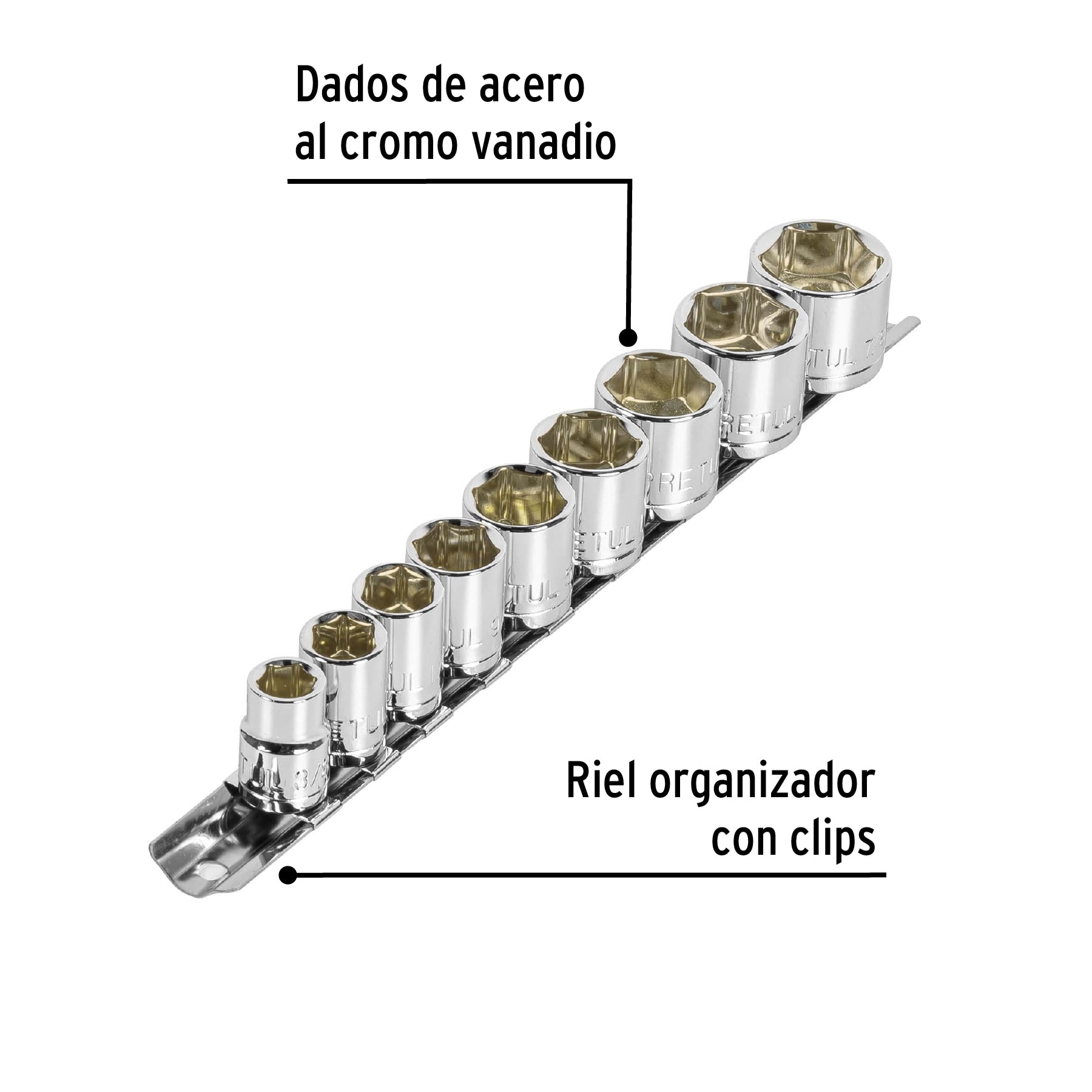 Juego de 9 dados cuadro 3/8" estándar, Pretul