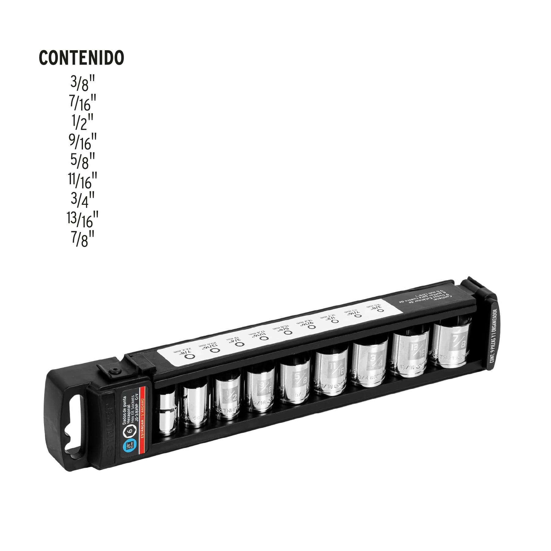 Juego de 9 dados cuadro 3/8" estándar, Truper