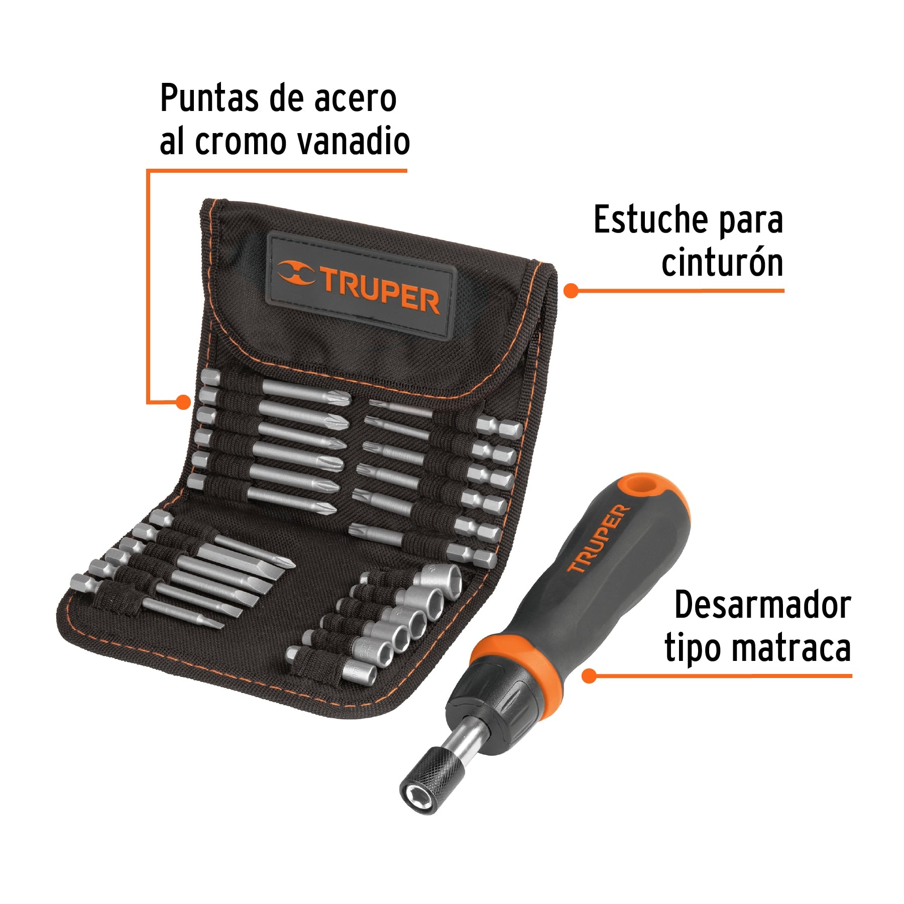 Desarmador tipo matraca con 18 puntas y 6 dados, Truper