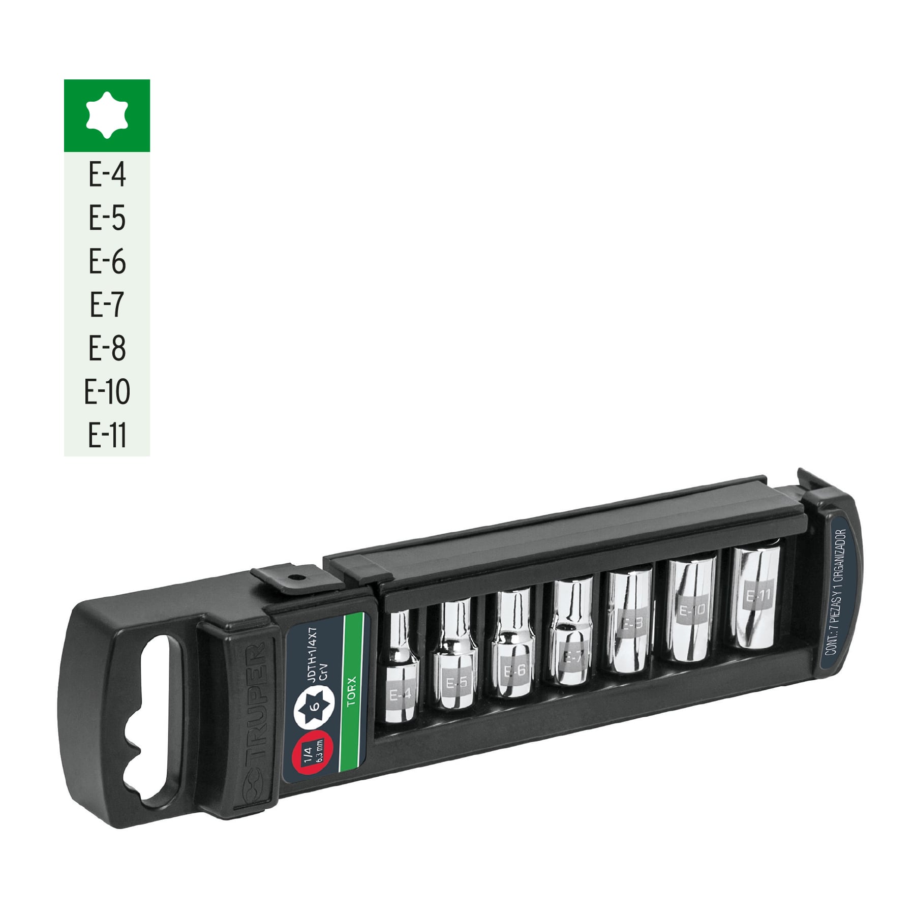 Juego de 7 dados torx cuadro 1/4", Truper